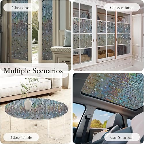 Miniatura 8 de Película de privacidad para ventana de arco iris película holográfica 3D para ventana, control de calor, bloqueo solar, adhesiva, estática, para el