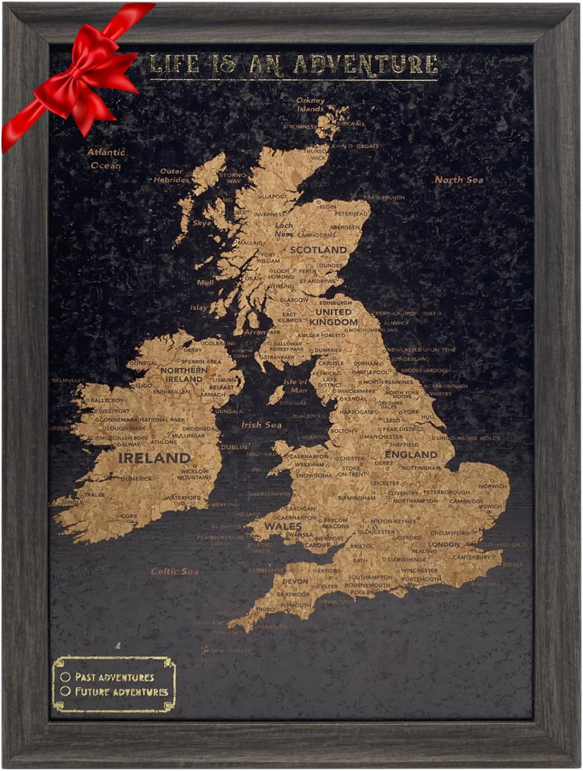 Splosh Travel Map - Small UK Map & Ireland Map Pin Board in Black Cork Wooden Frame Travel Map Pin Board with 100 Pins in 2 Colours to Mark Your Past & Future Adventures the UK & Ireland