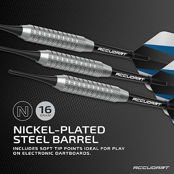 Accudart Soft Tip Dart Set 1.0 NickelPlated Steel Barrel, Knurled Grip, Polycarbonate Shafts, Standard Flights Soft Tip Points Included, Ideal for Beginners