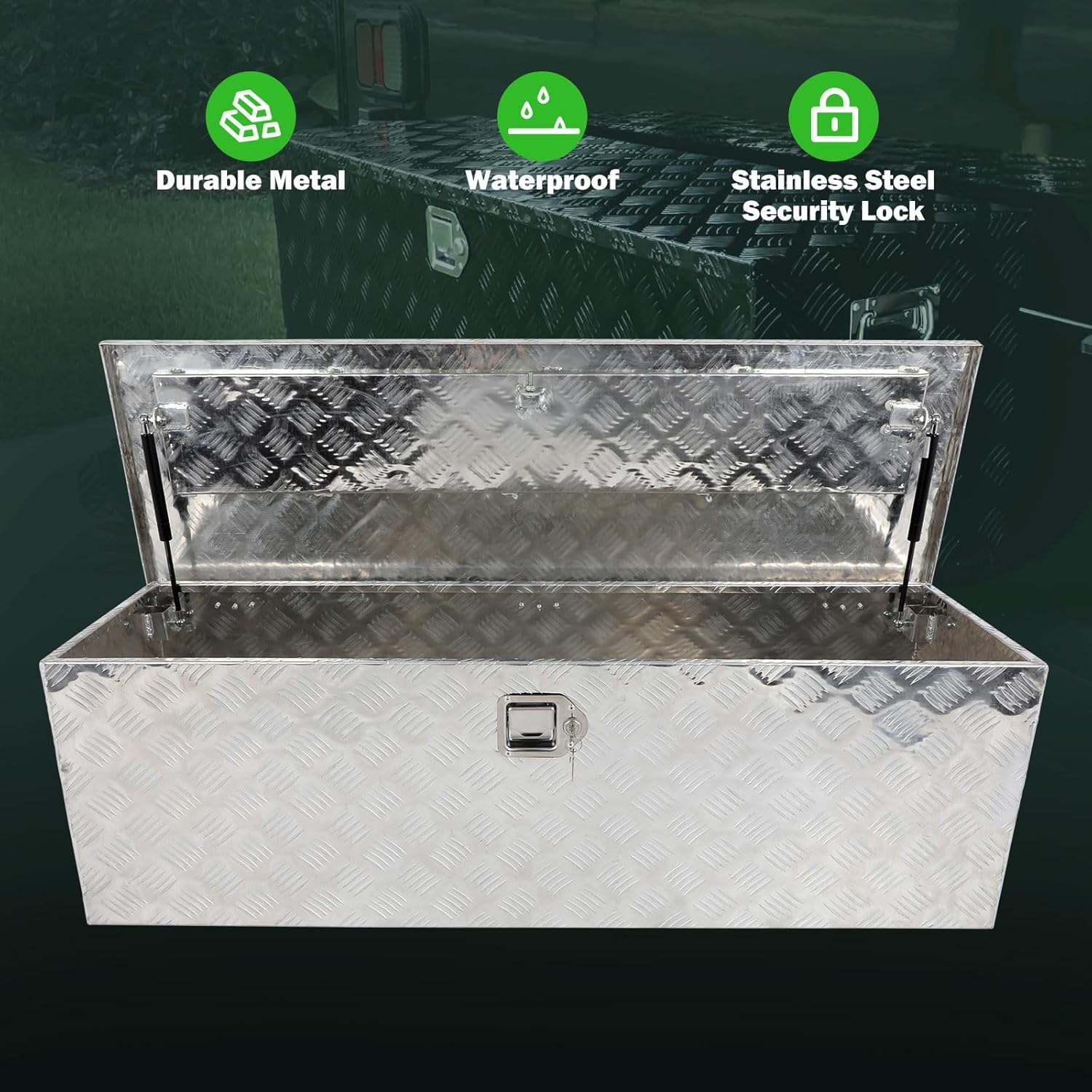 SCITOO 49 Inch Aluminum Diamond Plate Truck Bed Tool Box,Heavy Duty Crossover Storage for Most Full Size Pickups,Lockable Weatherproof Chest,Fits 49" Truck Beds,Easy Access to Load and Unload