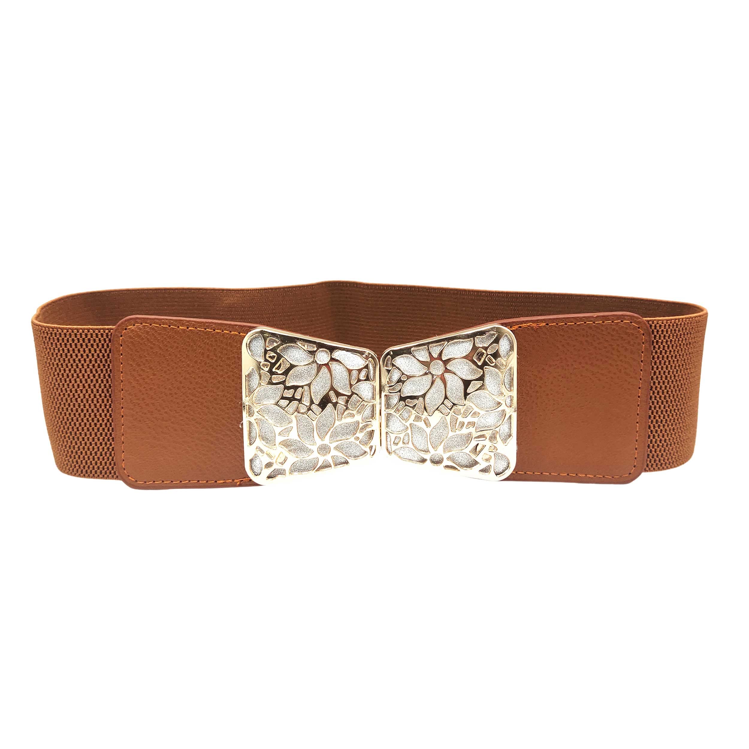 Elastic Fabric Waist Belt for Women Dresses Elegant Vintage Design Stretchy Ladies Belt for Saree Girls Jeans - Free Size (GRP-LD54B_Brown)-image-49