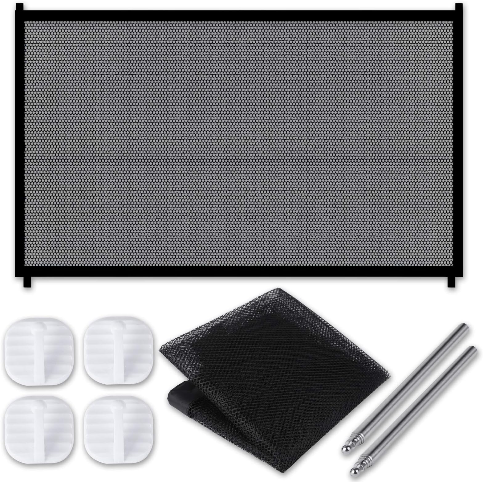 Magic Gate for Dogs, Portable Folding Safety Stair Gate Safe Guard Isolation Net with More Strengthen Hooks & Poles, Easy Install Anywhere for Pet Dogs Cats, 110x75cm