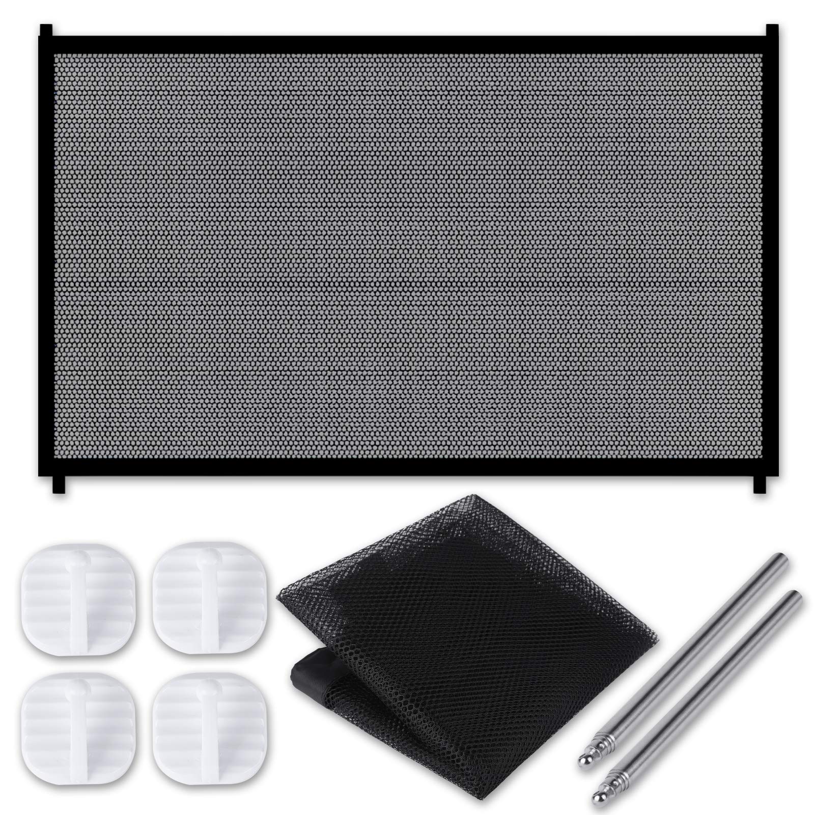 Magic Gate for Dogs, Portable Folding Safety Stair Gate Safe Guard Isolation Net with More Strengthen Hooks & Poles, Easy Install Anywhere for Pet Dogs Cats, 110x75cm