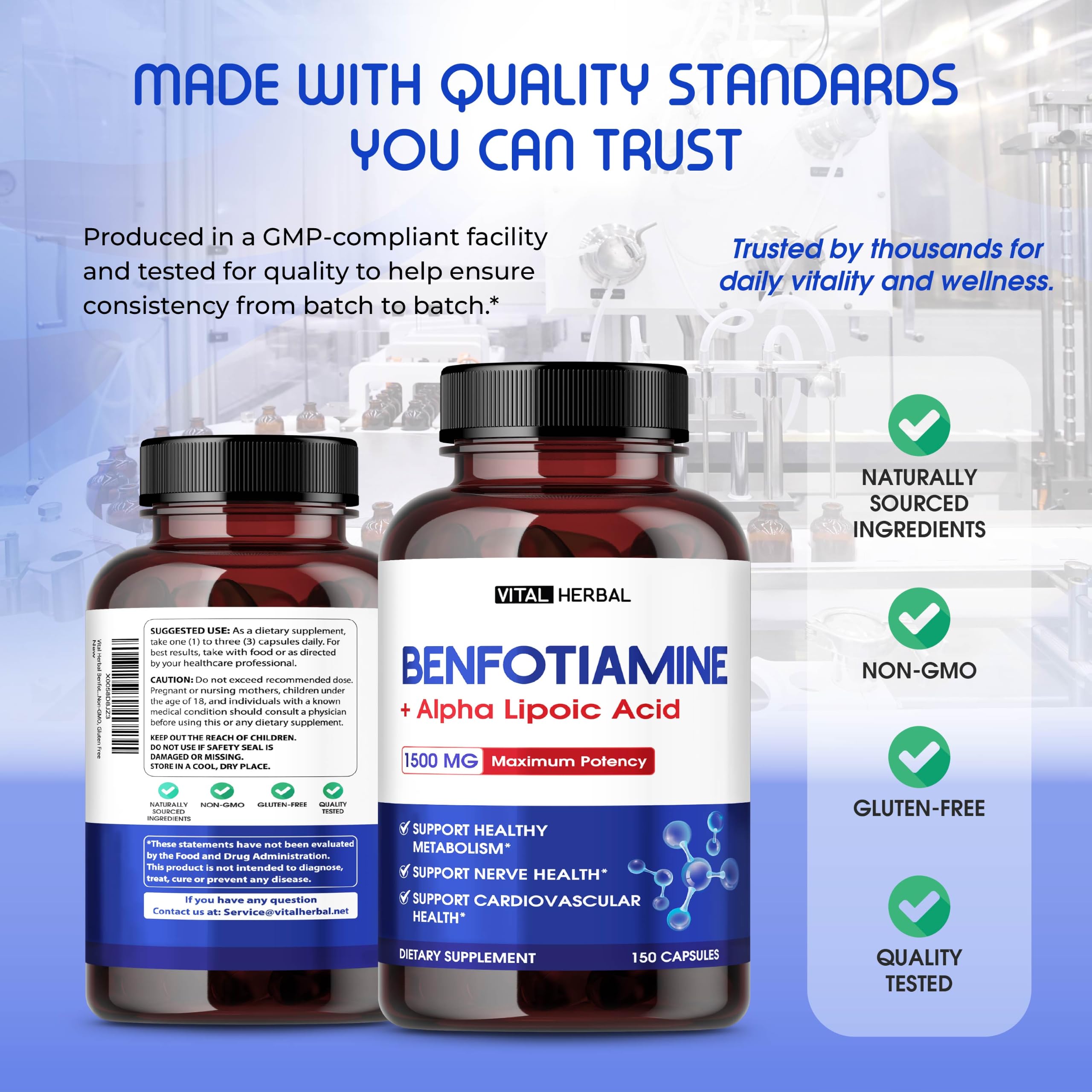 Vital Herbal Benfotiamine Complex 1500 mg with Alpha Lipoic Acid, 150 Count — Amazon image 9