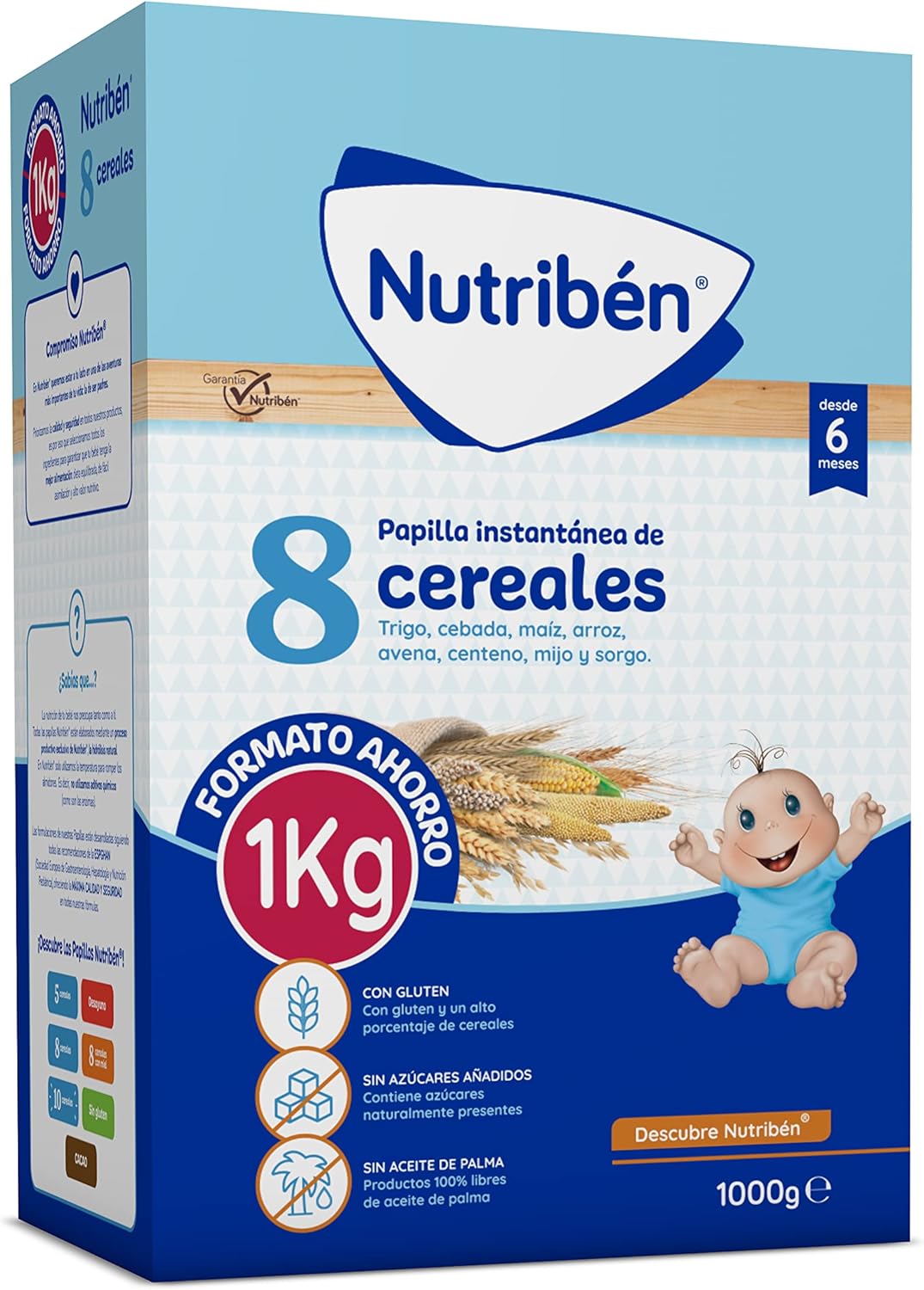 Nutribén | Papilla Instantánea 8 Cereales | 1kg | Sin azúcares añadidos | Sin Aceite de Palma