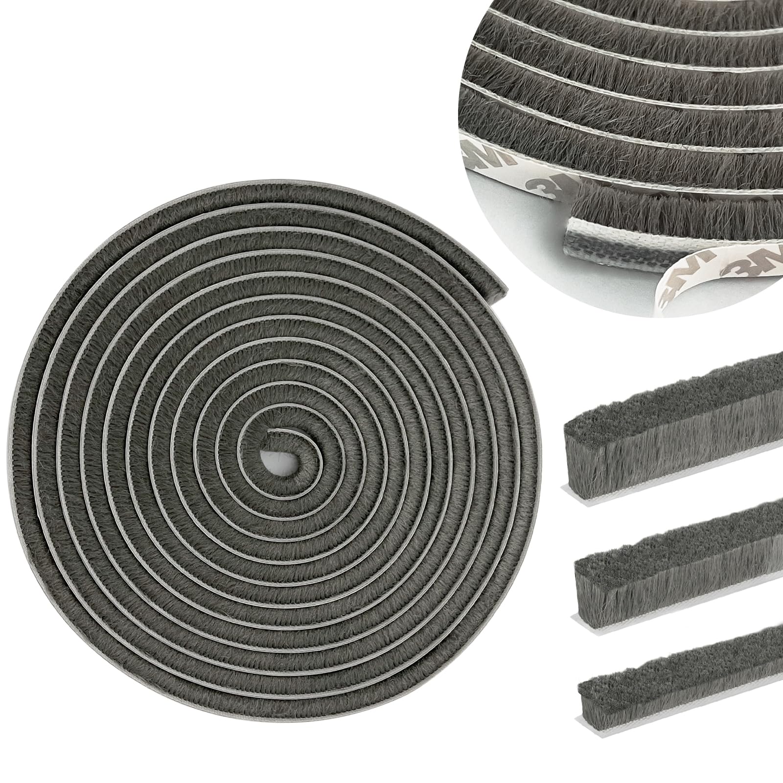Brush Weather Stripping, Door Seal Strip for Door Frame and Sliding Windows, 33ft Self-Adhesive Felt Weather Stripping, Soundproofing, Draft Stopper,