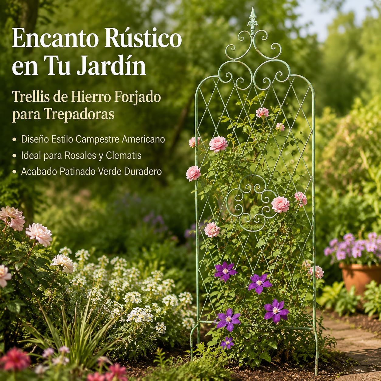 Celosía Decorativa de Hierro para Plantas trepadoras, Enrejado Ajustable 123/160/210cm, para Patio y balcón, Estilo rústico, Verde Envejecido