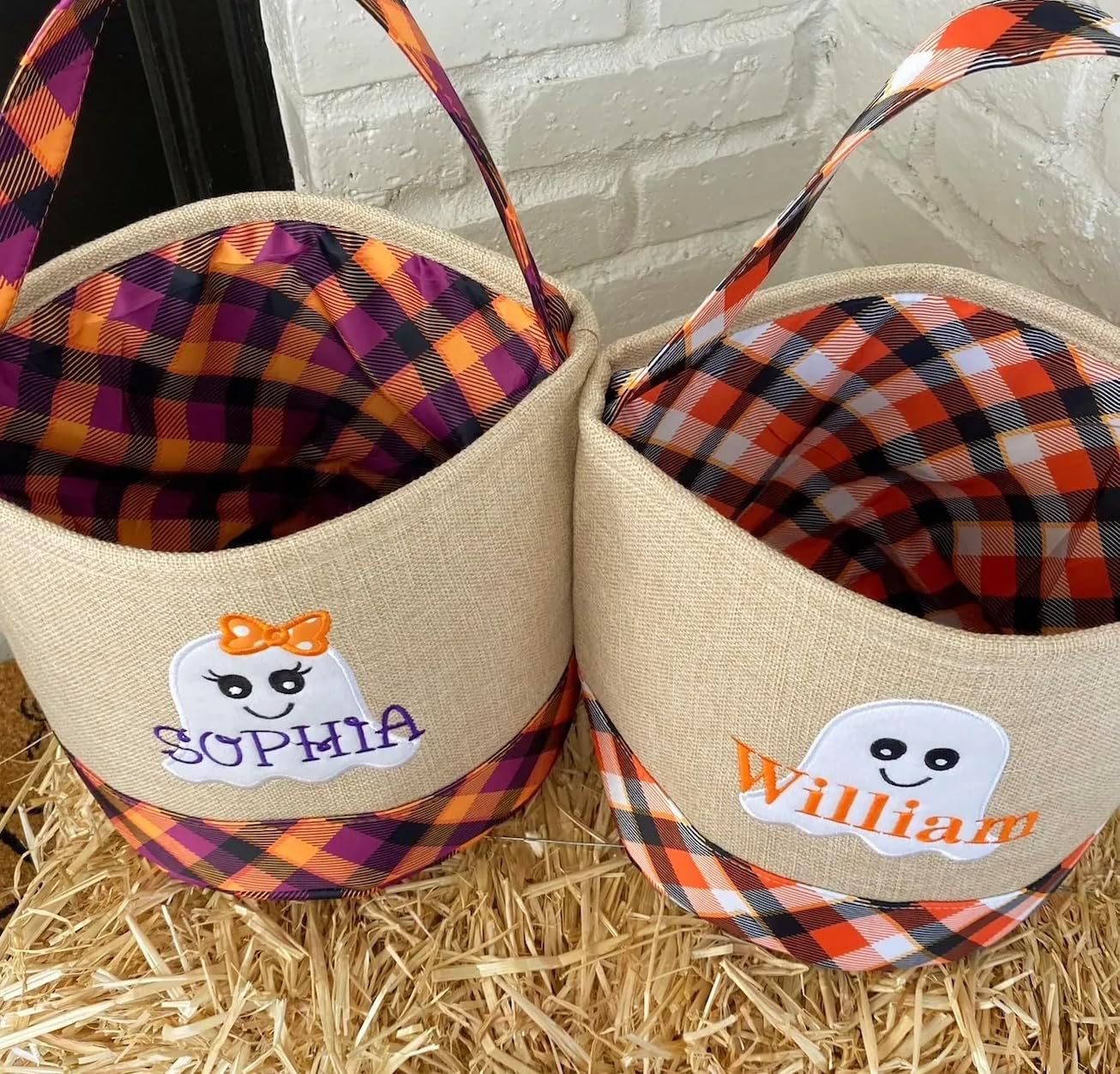 TokenArk Personalized Halloween Trick-or-Treat Baskets, Halloween Trick or Treat Bag with Name, Custom Candy Basket, Costume Ghost Bucket, Gift for Kids,Boys and Girls (Set of 3 Bag)