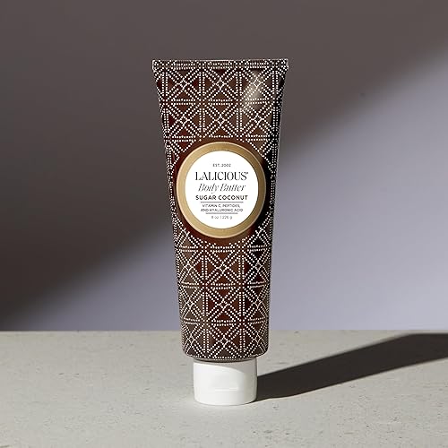 Miniatura 2 de LaLicious Mantequilla corporal de coco y azúcar, crema hidratante para cuerpo y piel con manteca de karité batida, vitamina E, extracto de pepino y