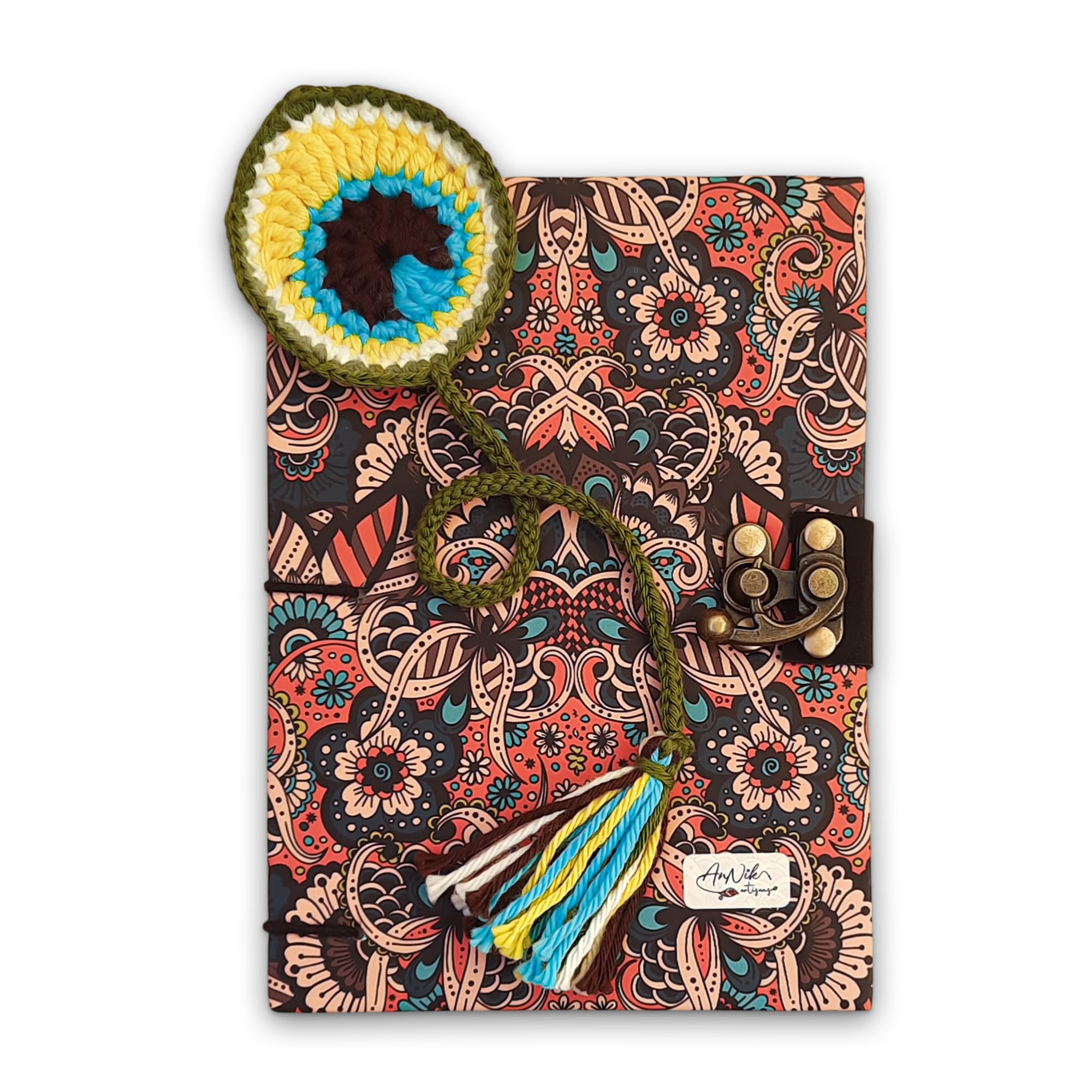 Handmade Ethnic Boho Diary with Crochet Bookmark | 5x7 Inch Notebook | 180 Pages Both Side | 120 GSM Paper | Aesthetic Journal for Writing & Gift