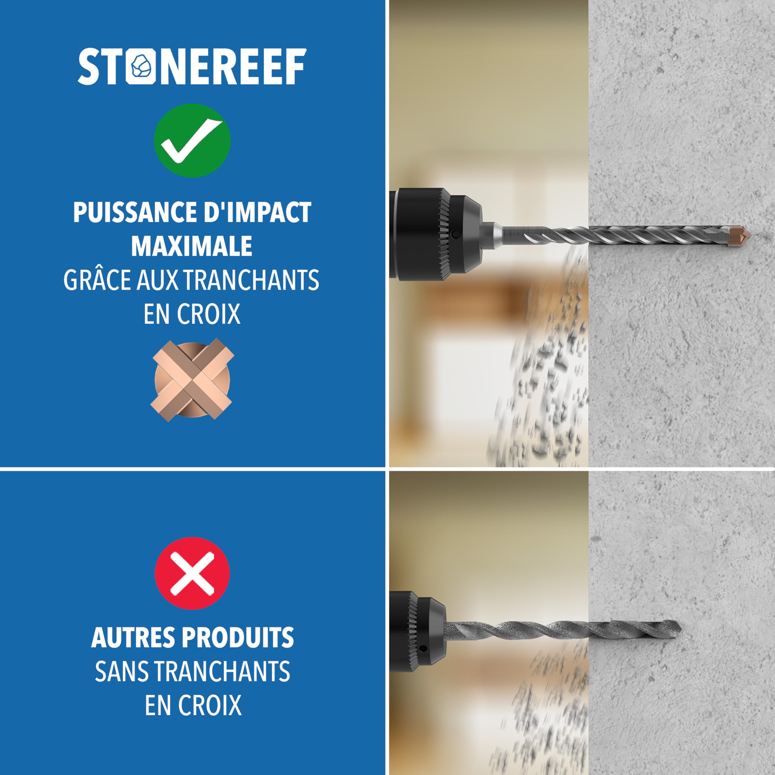 STONE REEF Lot de 7 forets SDS Plus professionnels pour béton - 4-12 mm x 156 mm