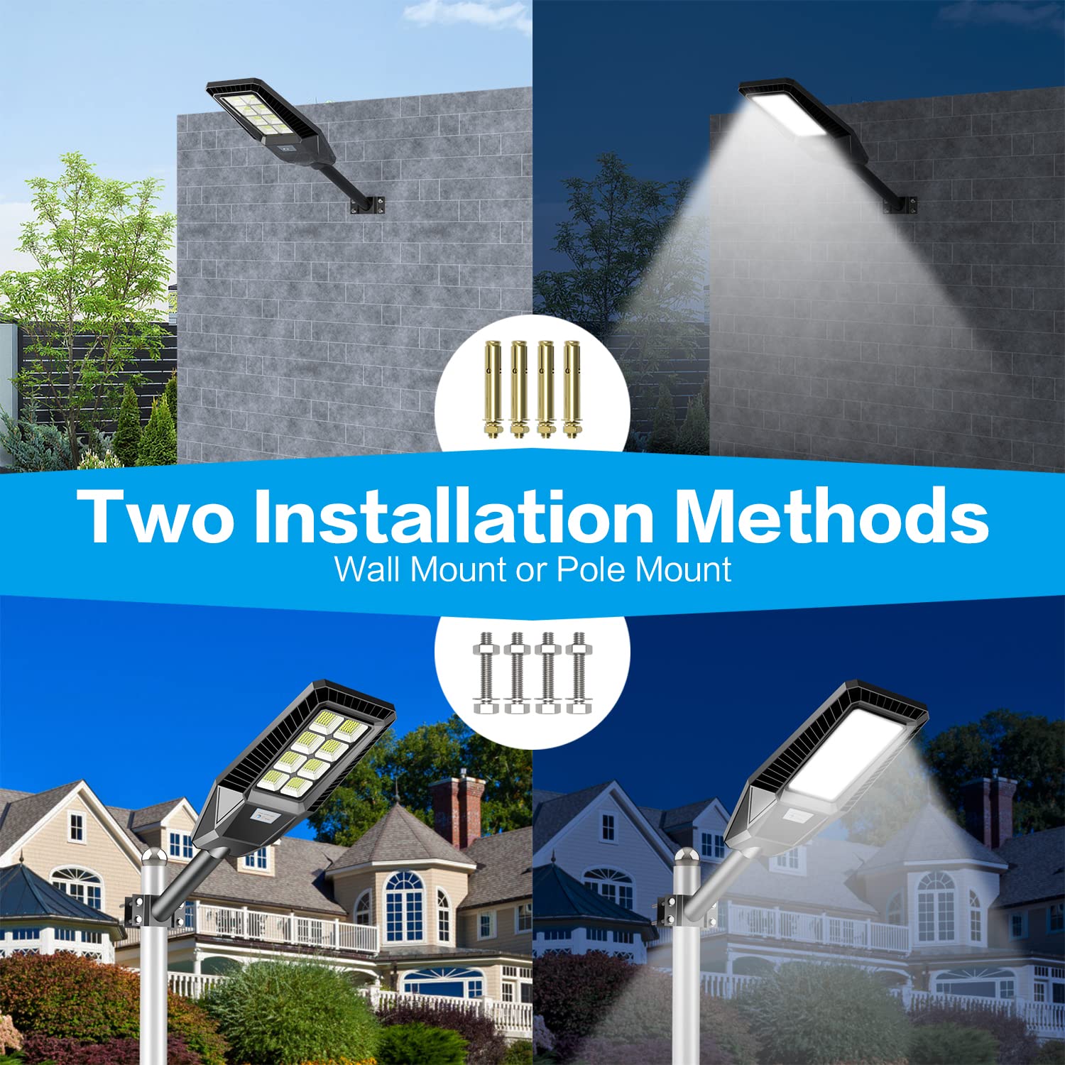 2 Pack 200W Solar Street Light, 8000 Lumens Dusk to Dawn Solar Outdoor Lights Motion Sensor Waterproof IP66 6000K Security Solar Flood Light for Yard, Garage, Garden