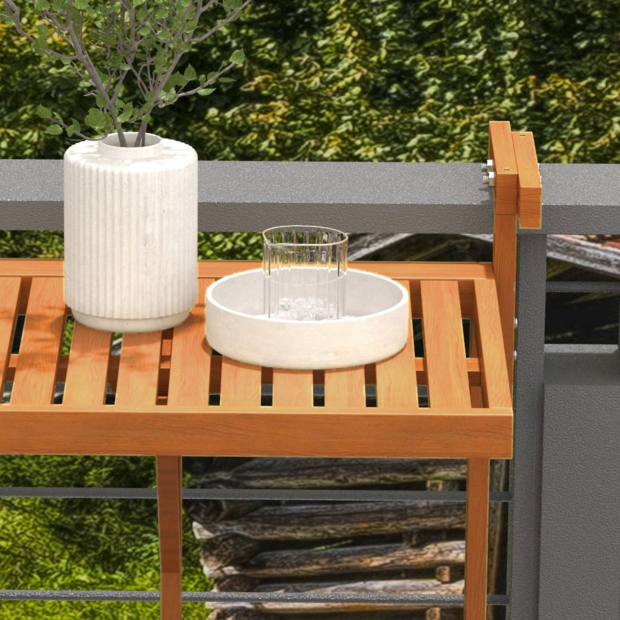 Outsunny Table de Balcon Suspendue Pliable Bois Plateau rectangulaire Hauteur réglable 68x65x40,5-55 cm Naturel