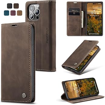 Mobile Phone Case for iPhone 14 Pro Max Premium Leather Case Soft Vintage Nubuck Leather Foldable Stand Flip Case Card Slot Stand Function Shockproof Protective Case for iPhone 14 Pro Max Coffee