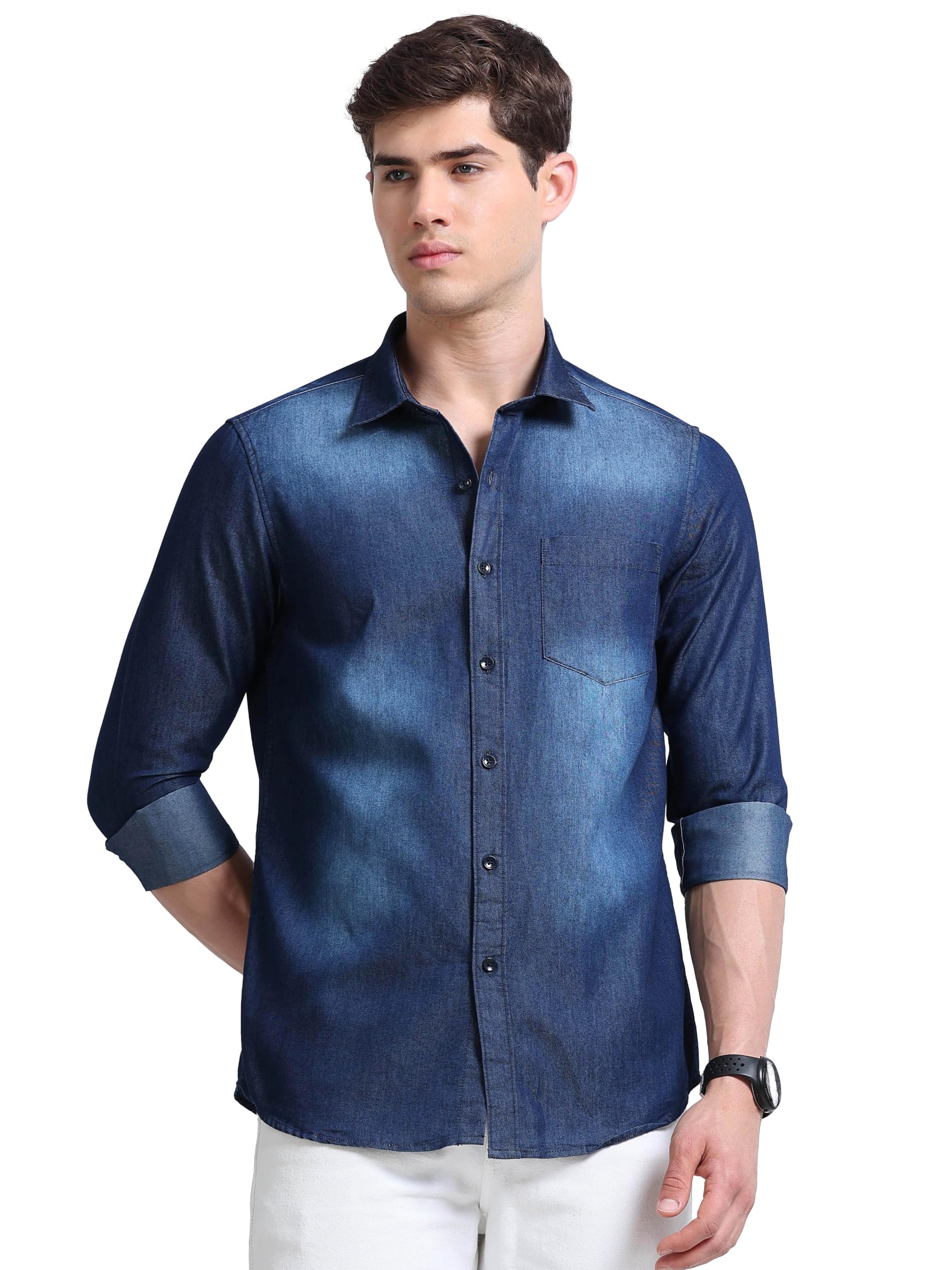 millioncolors Men's Premium Cotton Cloud Wash Denim Shirt, Standard Fit Casual Jeans Shirt-picture-20