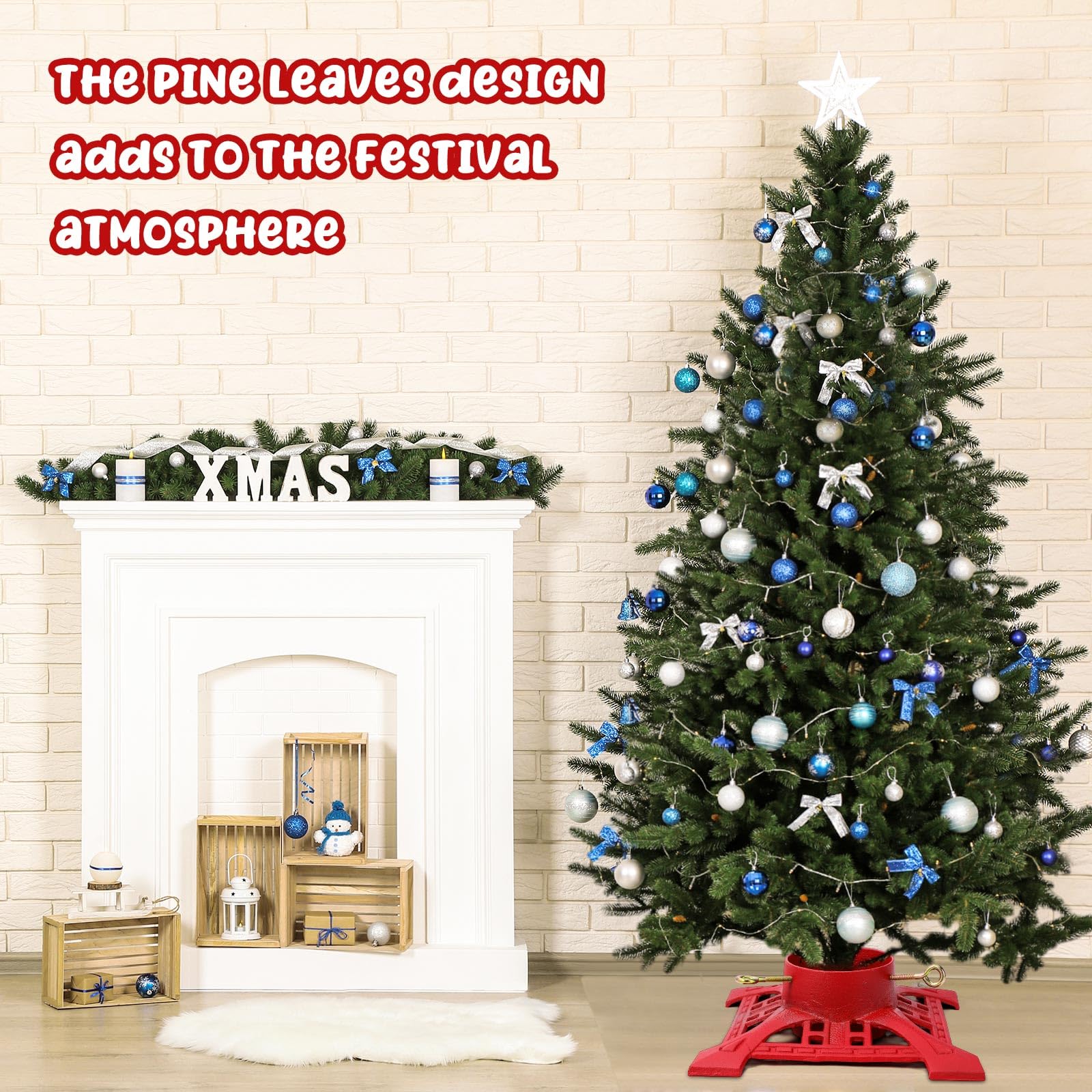 Huwena Support de sapin de Noël avec réservoir d'eau de 2,4 m, support de sapin de Noël artificiel véritable pour sapin de Noël jusqu'à 12,7 cm, base en fonte pour décoration rustique de Noël (rouge
