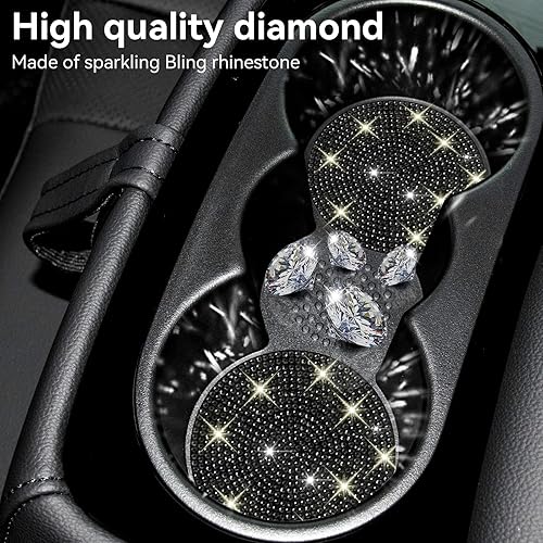 Miniatura 5 de SINGARO Portavasos brillantes para automóvil, 4 portavasos antideslizantes universales, posavasos decorativos integrados, accesorios interiores de