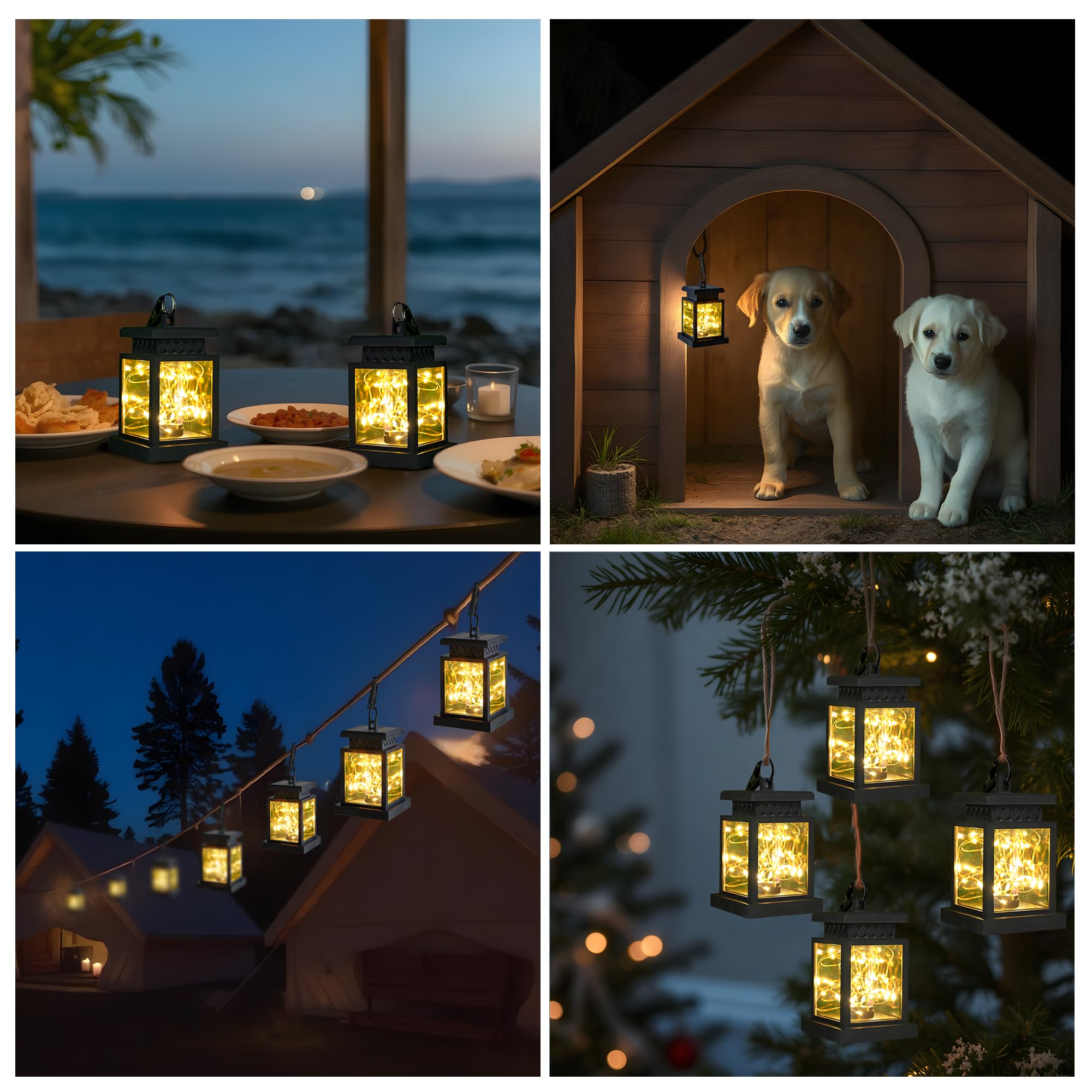 JHY DESIGN - Set di 6 lanterne solari per esterni, impermeabili, alimentate da energia solare, illuminazione a sospensione con luci LED calde per patio, giardino, decorazione paesaggistica, cortile