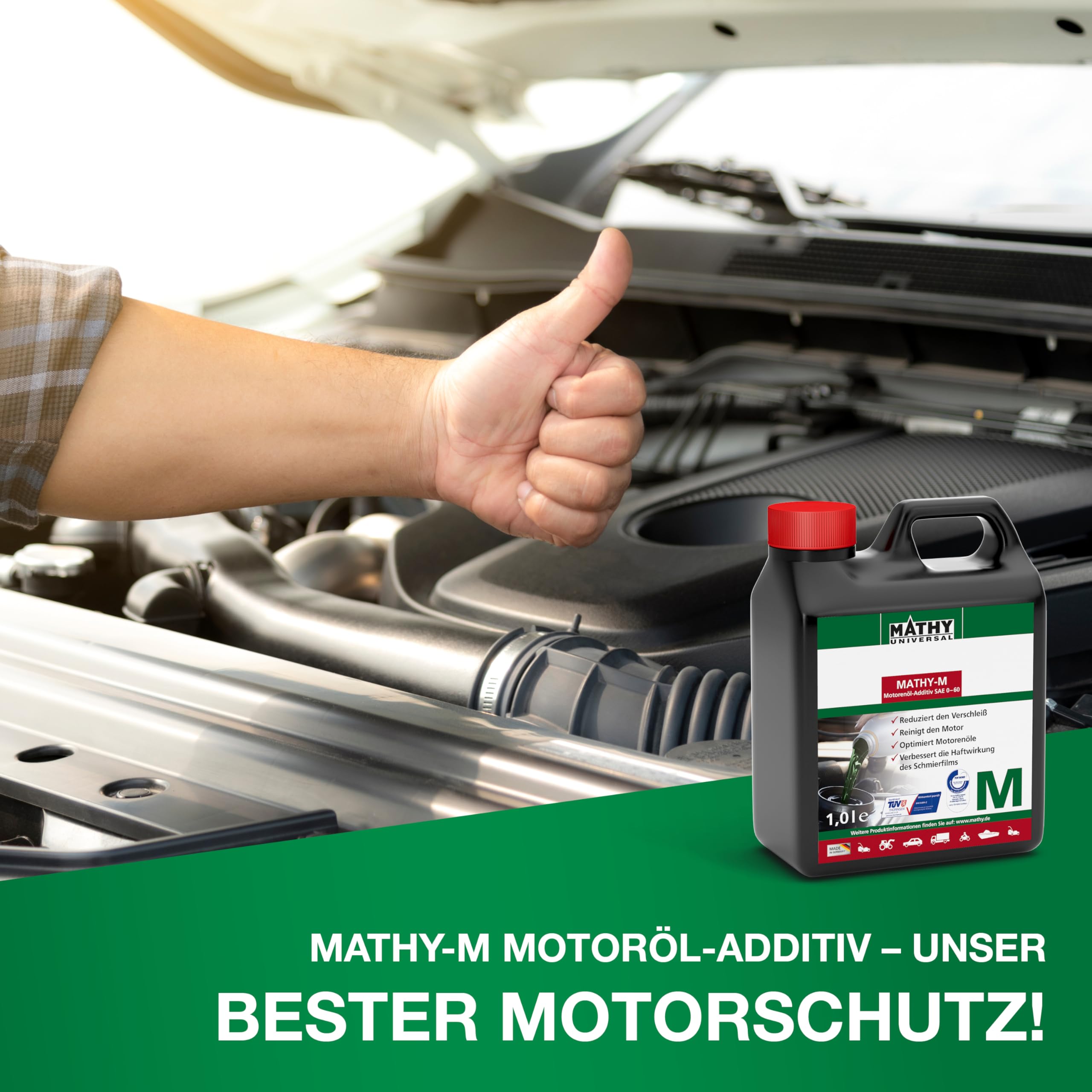 MATHY-M Motoröl-Additiv (500 ml) - Verschleißschutz & Reinigung für Motoren aller Art – Motor Öl-Zusatz für Diesel/Benzin/Gas Motoren