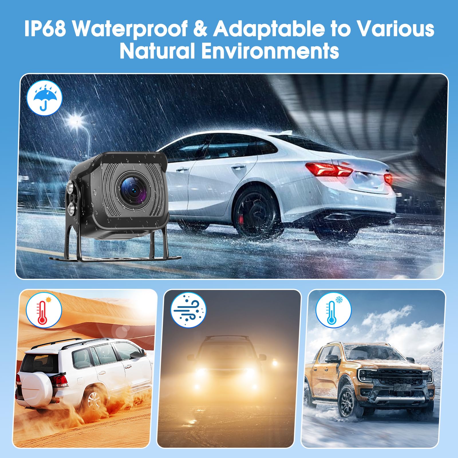 10.1'' Caméra De Recul Câblée Écran Tactile IP68 Imperméable avec Moniteur, Supporte L'enregistrement en Boucle 4K, BSD, Carte SD 256 Go, DC 6.5V-36V