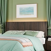 King Size Headboard Only, Modern Fluted Wall-Mounted Head Board with Lighting, Boho Wood Bed headboard Stylish Bedroom Decor, Espresso