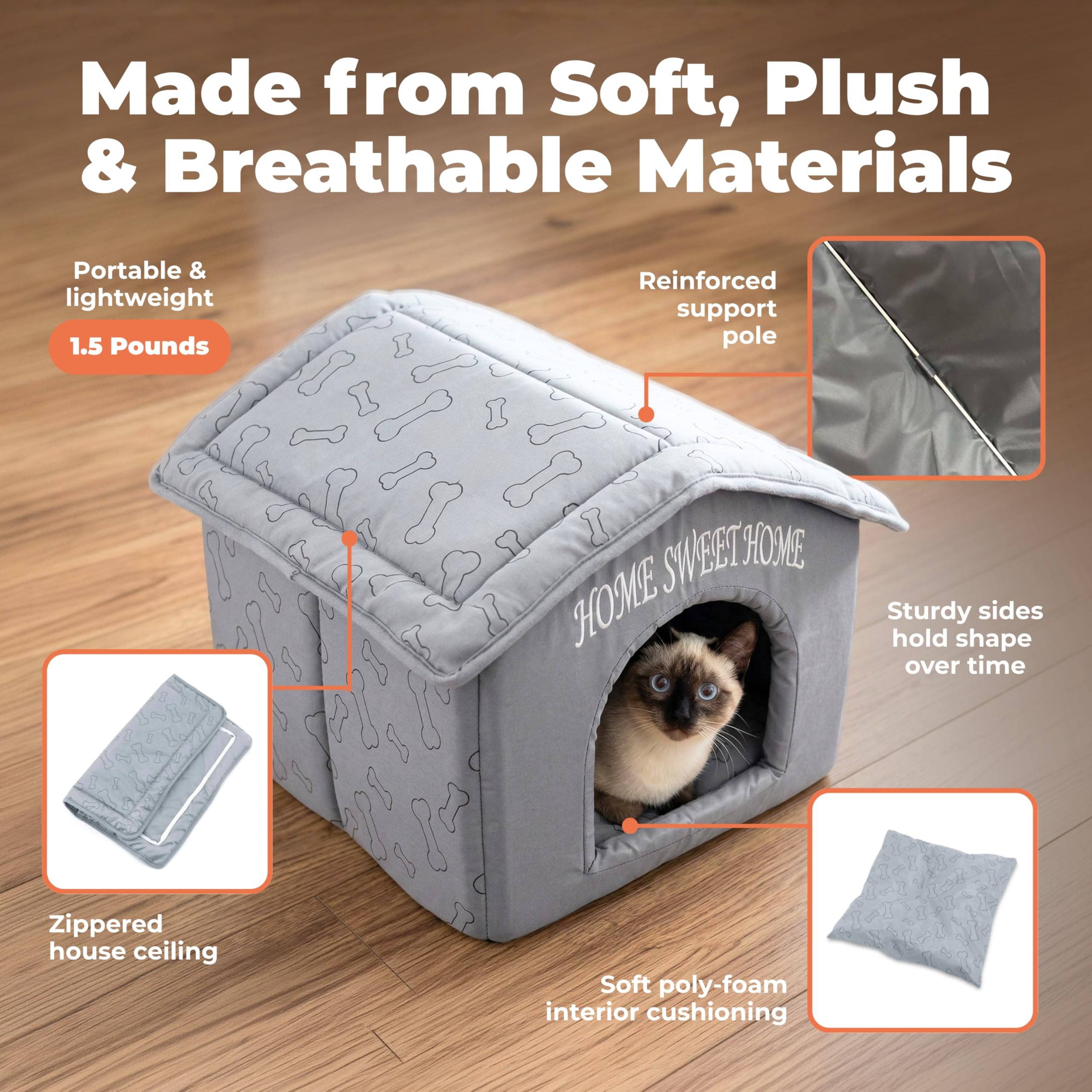 Best Pet Supplies, Inc., Inc, Inc, przenośny domek dla zwierząt domowych, idealny dla kotów i małych psów, łatwy w montażu, srebrny