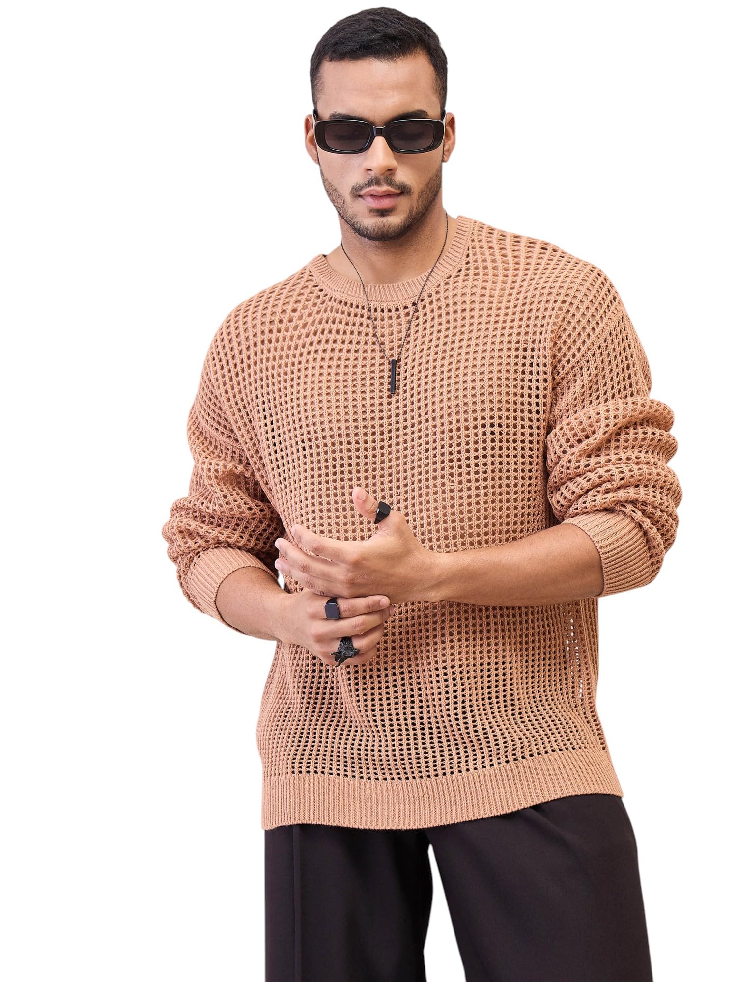 mascln sassafras Unisex Beige Oversize Crochet Sweater-picture-20