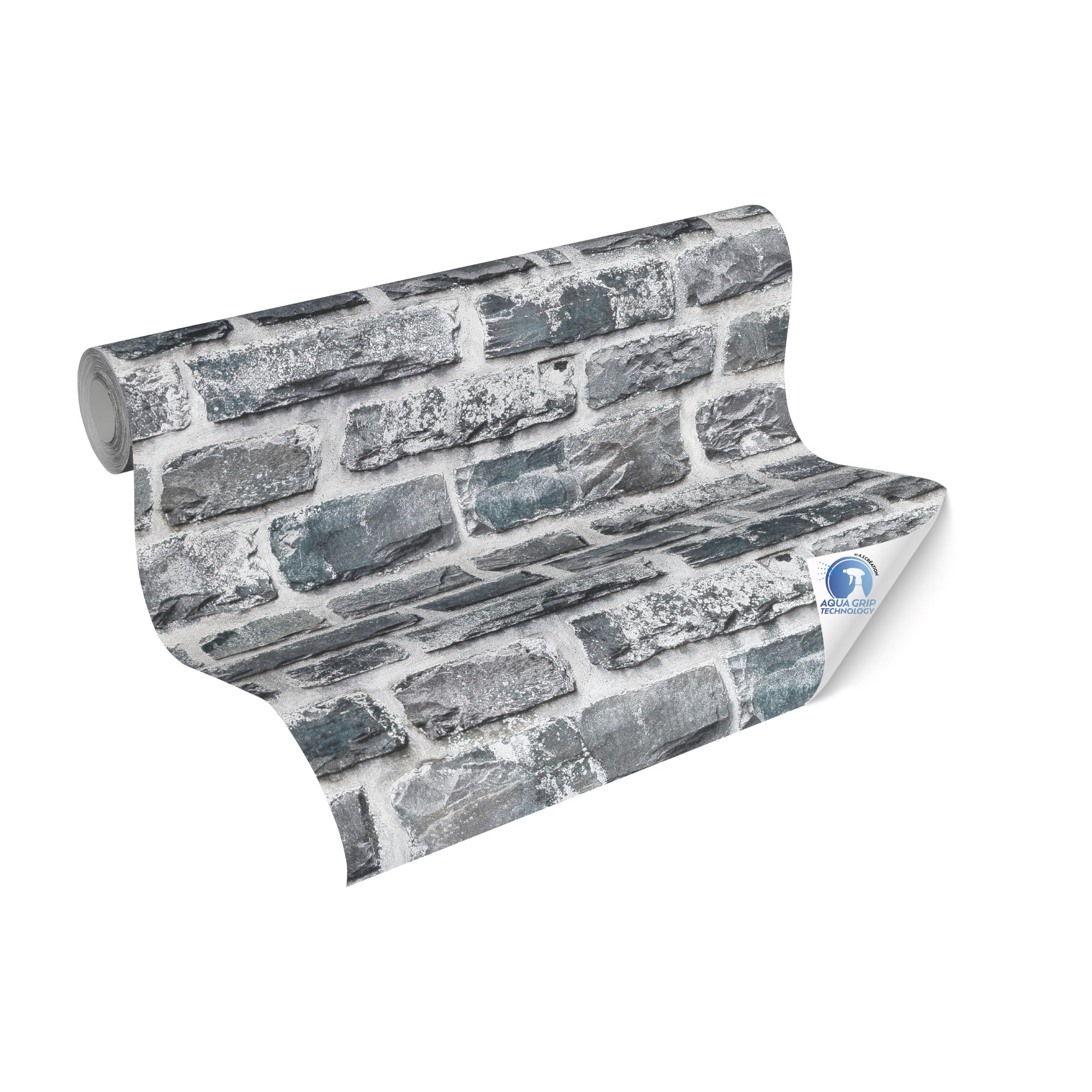 Livingwalls Wallpaper DESIGNDROP - precovered Non-Woven Wallpaper Stone in Grey, Black - 10,05m x 0,53m - Modern Wallpaper Nature Stone Effect for Living Room - 784571