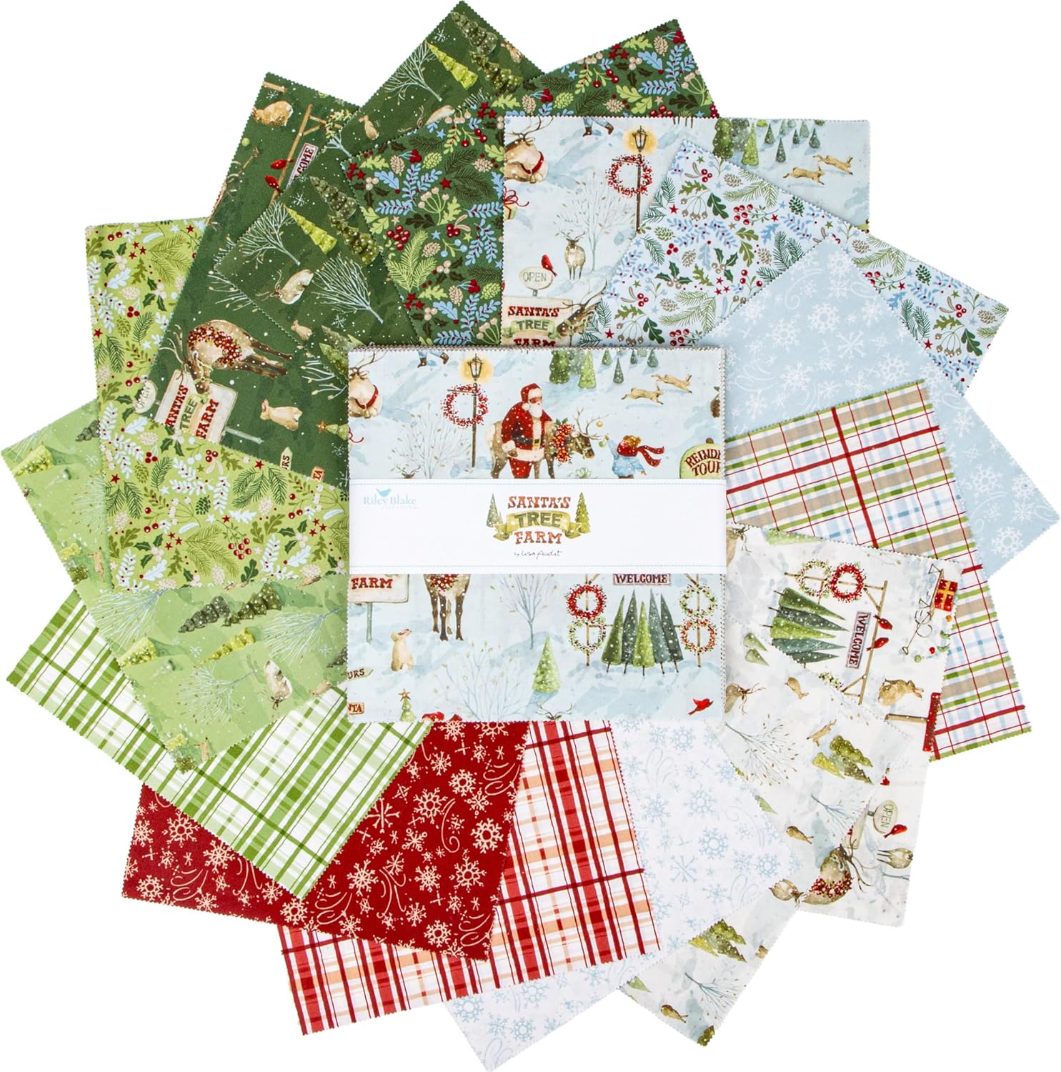 Lisa Audit Santa's Tree Farm 10" Stacker 42 10-inch Squares Layer Cake Riley Blake 10-16450-42