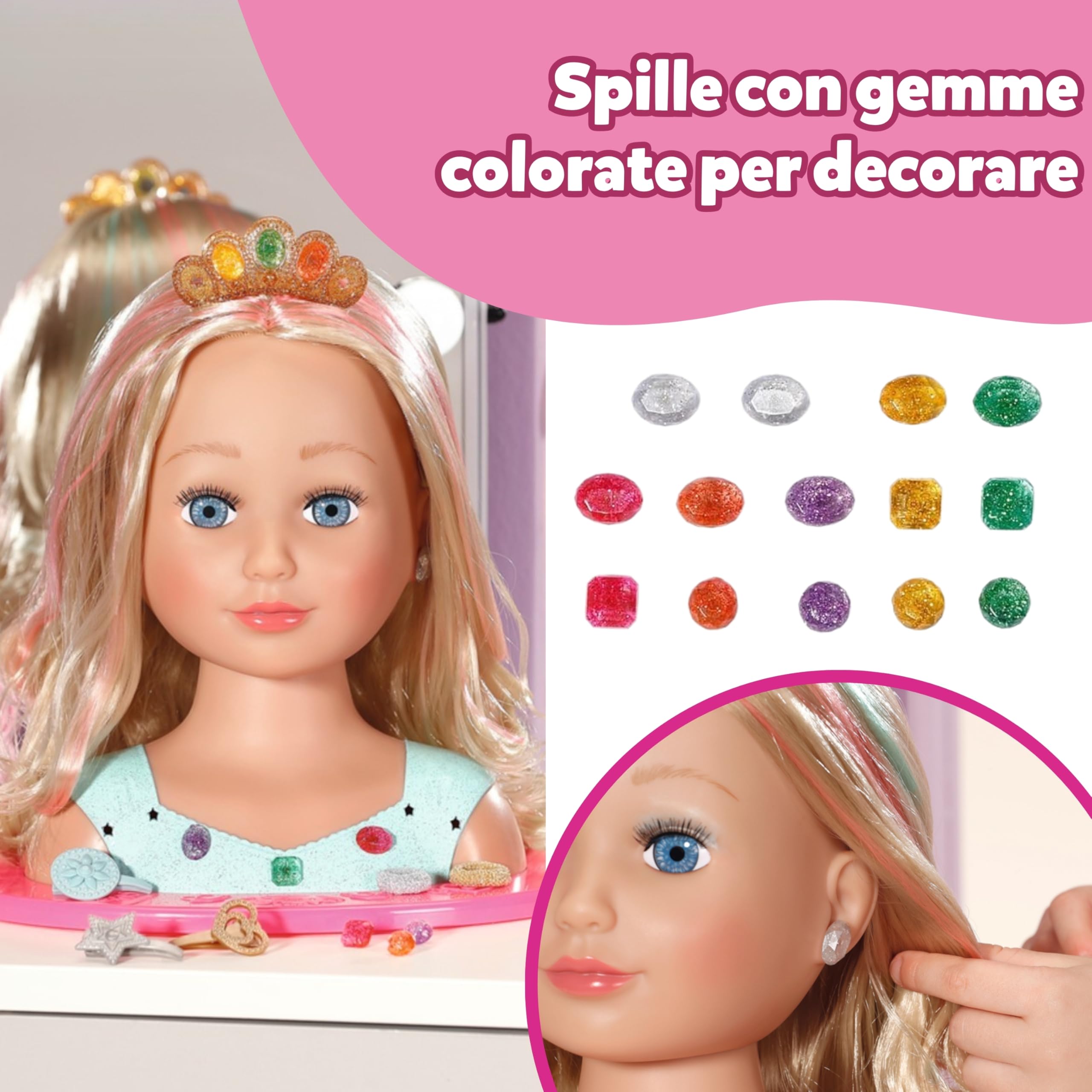 BABY born Testa da acconciare Principessa con accessori | Palette trucco, spazzola e accessori per lo styling, capelli lunghi