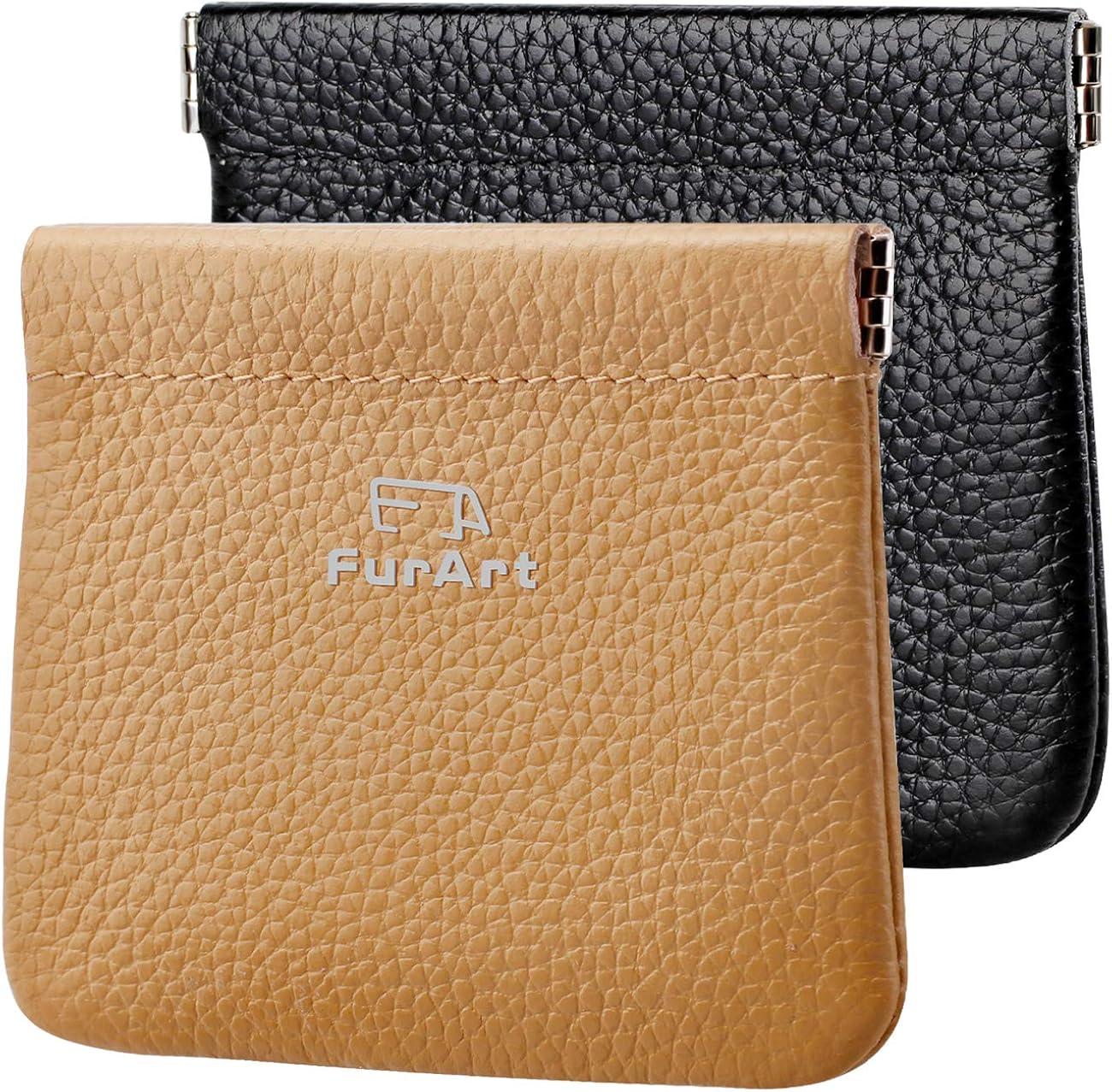 2 PACK Genuine Leather Squeeze Coin Purses Pouches for Women&Men