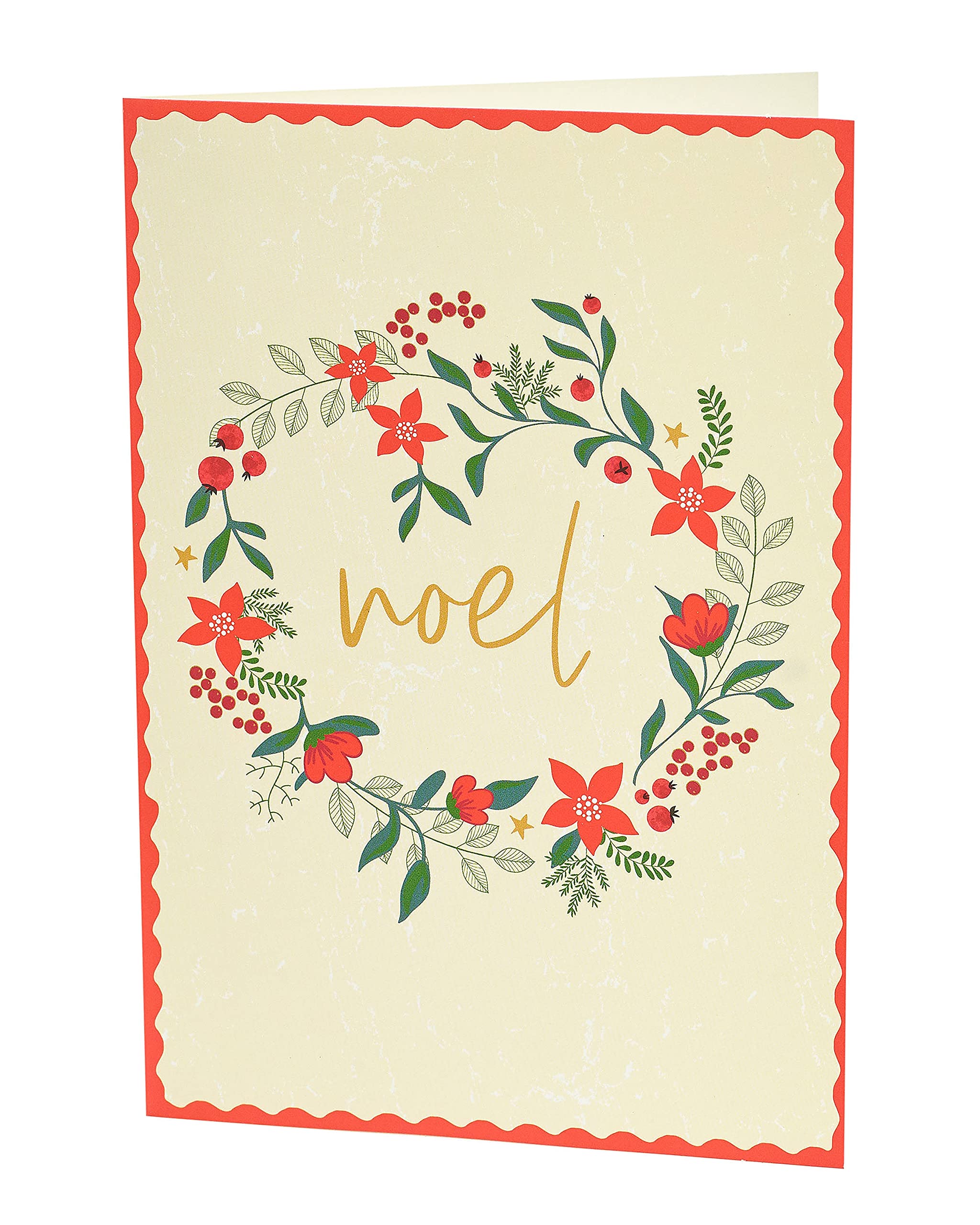 Box Of 12 Festive Floral Wreaths Christmas Cards In 2 Designs Xmas Card Boxes, Red, Cream - Image 4
