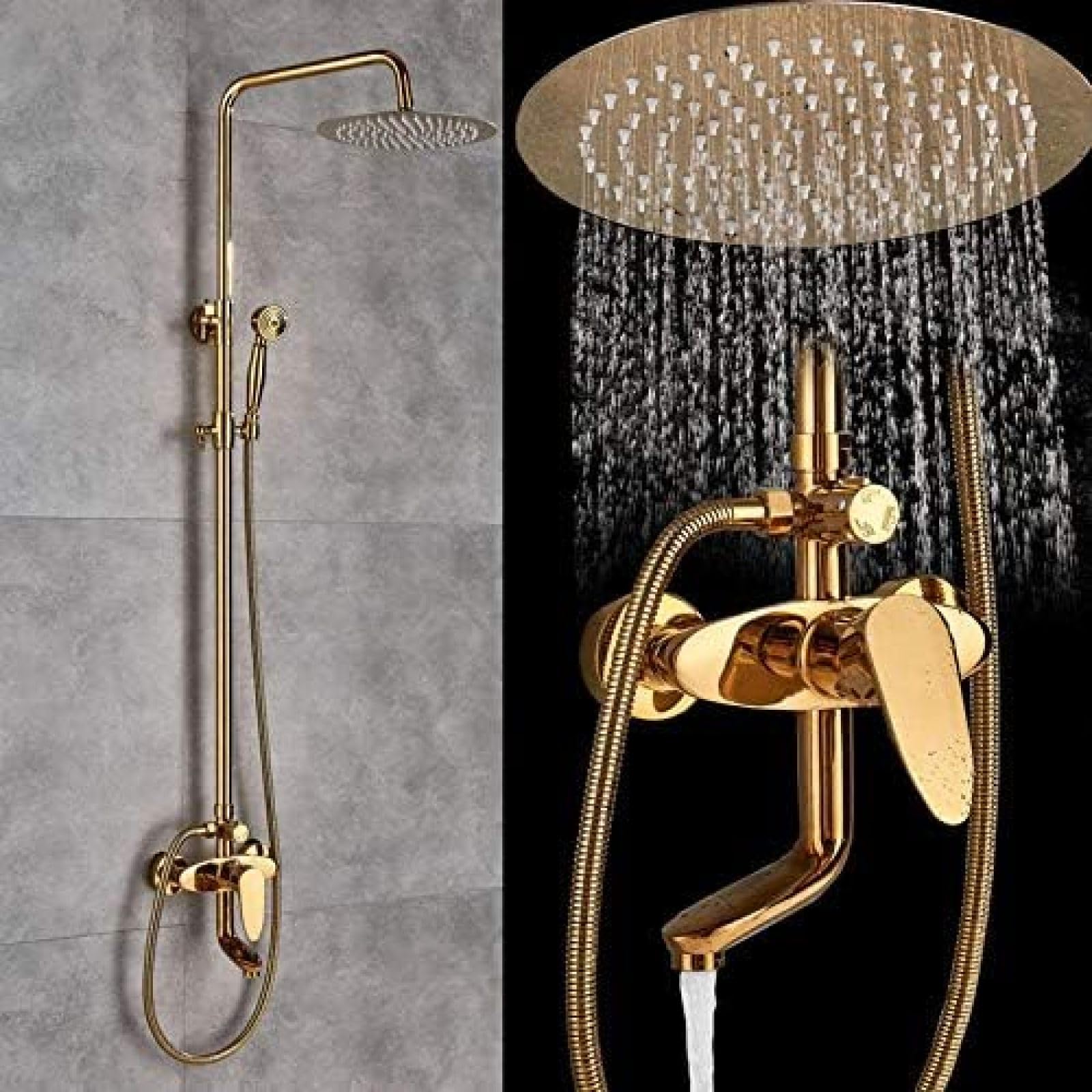 Kits de douche dorés de luxe avec robinet mural 8 pouces chic