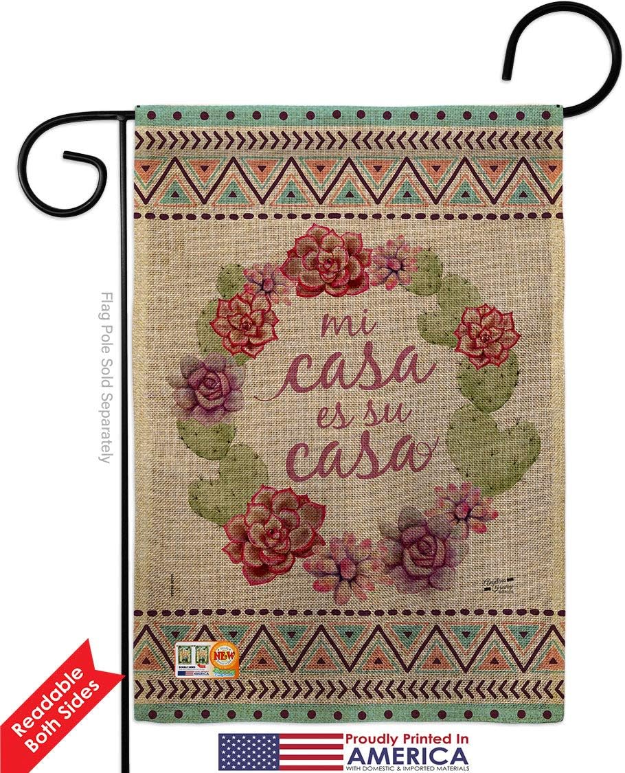 Mi Casa es su Burlap Garden Flags Pack Country Living Southwest Desert Cactus Succulent Particular Area USA Applique Small Decorative Gift Yard House Banner Double-Sided Made In 13 X 18.5