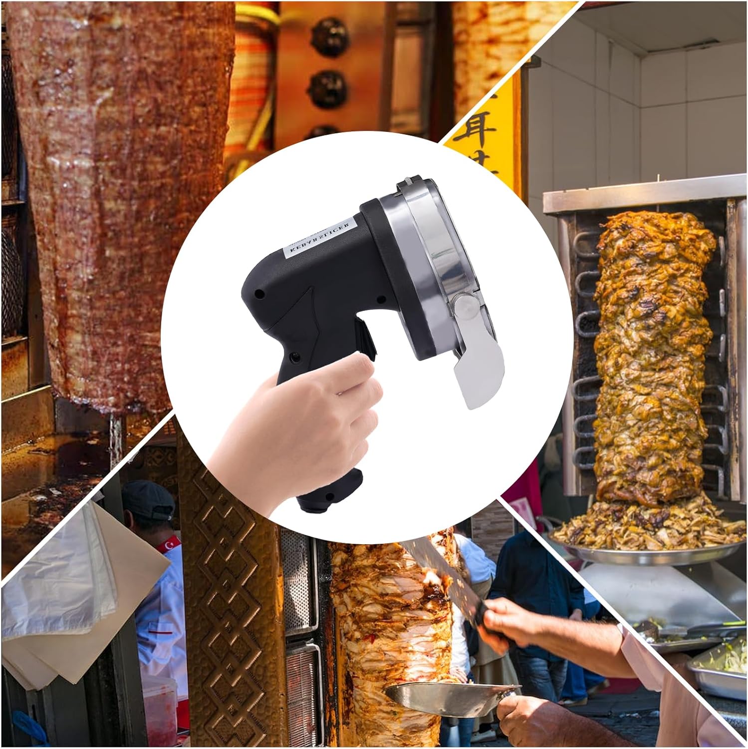 80W Electric Shawarma Knife Turkish Gyro Cutter, Electric Kebab Slicer Gyro Knife with 2 Blades, 1-8mm Thickness Adjustable, BBQ Doner Kebab Meat Slicer Machine for Shawarma