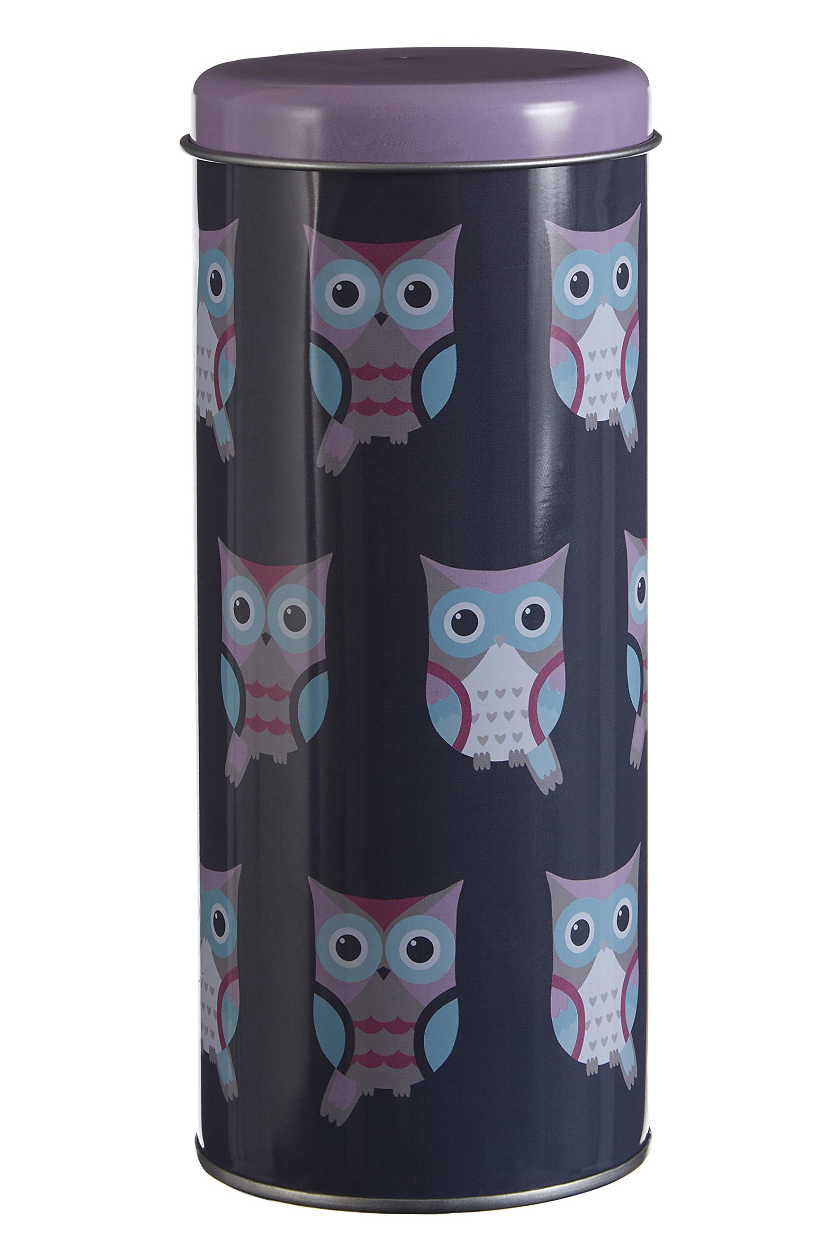 Premier Blue Housewares 507309 Happy Owls Storage Canister, Tin, 8 X 8 X 18 Cm