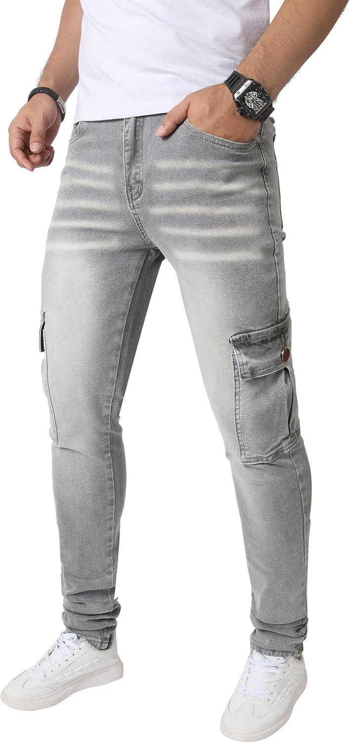 JUNBAOSS Men's Skinny Stretch Jeans Slim Ripped Jeans for Men, Distressed Tapered Leg Fashion Comfort Flex Waist Denim Pants - Image 2