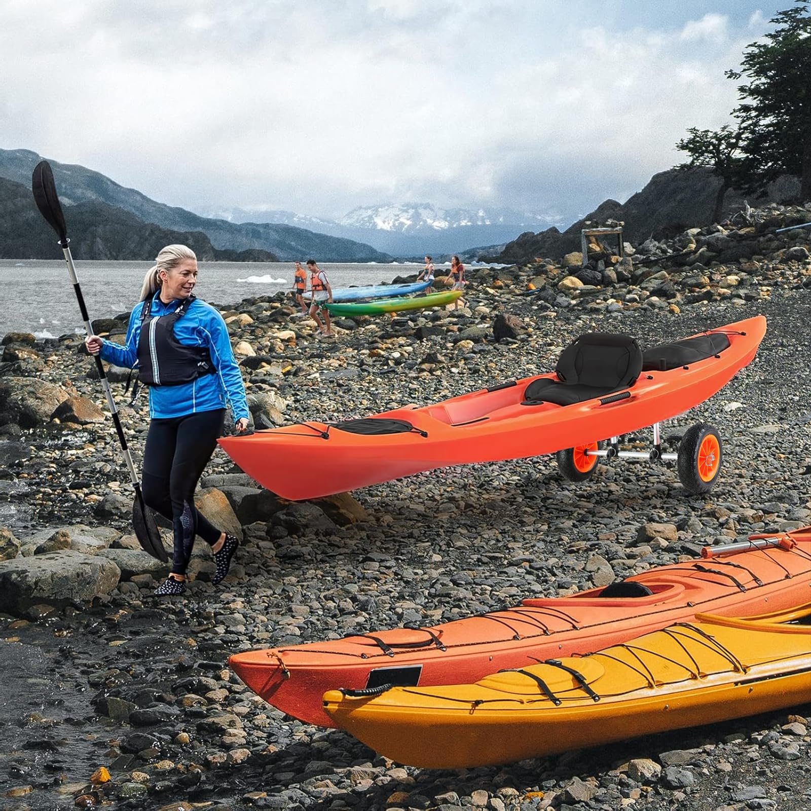 Kayak Carts, 280lbs Load Capacity Heavy Duty Kayak Cart, Detachable Canoe Trolley Cart with 10 Solid Tires, Adjustable Width and Top Foam Protection, for Kayaks with Drain Holes of 2.54cm and Above