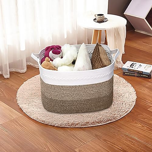 Miniatura 6 de Cesta de almacenamiento extragrande, cesta de lavandería de 80 litros con asas, cesta de cuerda tejida de 22 x 17 x 13 pulgadas, cesta de