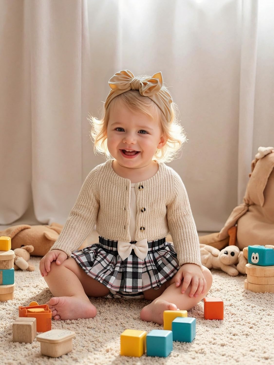 Aalizzwell Infant Baby Girl Fall Winter Skirt Outfit with Cardigan 5Pcs 0-18 Months - Image 2