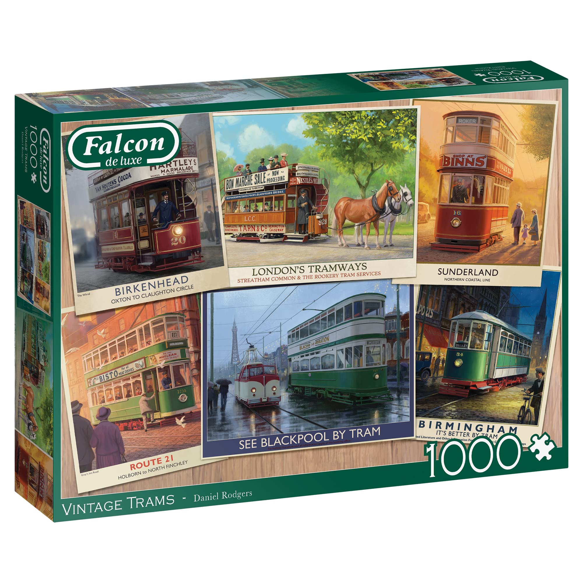 Nostalgic “Vintage Trams” 1000 piece jigsaw puzzle, Falcon Deluxe, 2021