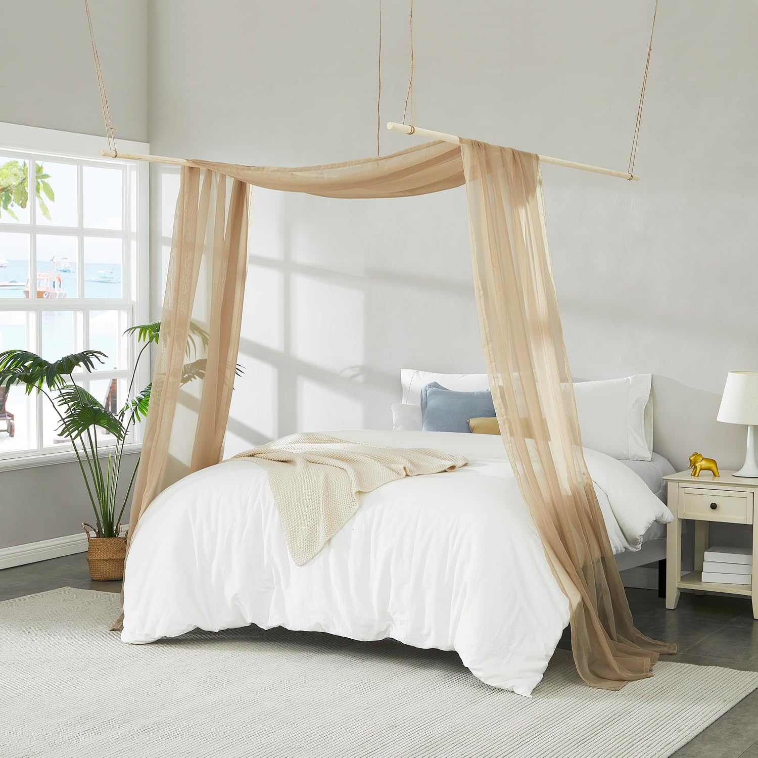 WARM HOME DESIGNS 25 Yards Long Brown Fabric by The Yard. Our 55" Wide Sheer Bulk Fabric is Great for Bed Canopy Curtains, Wedding Arch Decorations, Window Scarves or Curtain Backdrop. AF Taupe 900"