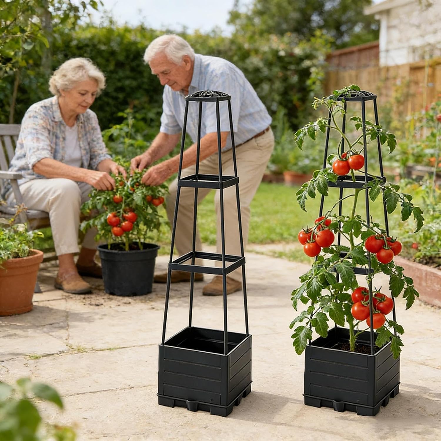 Tomato Planter with Trellis | 3-Layer Self-Watering Cage with Support Frame | Raised Garden Bed | for Patio Indoor Walls Decor Planting Plants Cherry Climbing Vegetables Fruits