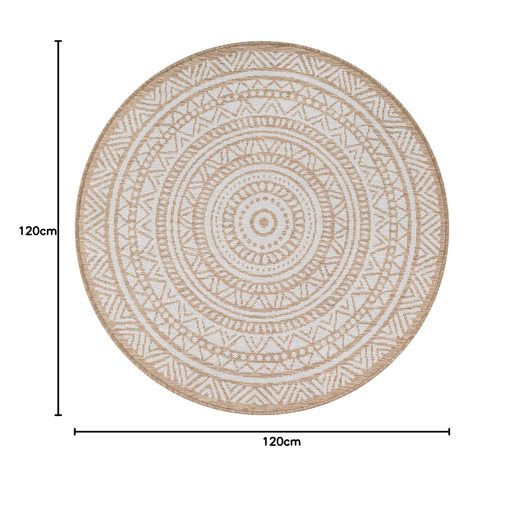 the carpet Mistra - robuster Teppich, modern, langlebig und pflegeleicht, In- und Outdoor, Wohnzimmer, ideal für Küche, Flur und Wintergarten, flachgewebt, Natur, 120 x 120 cm Rund