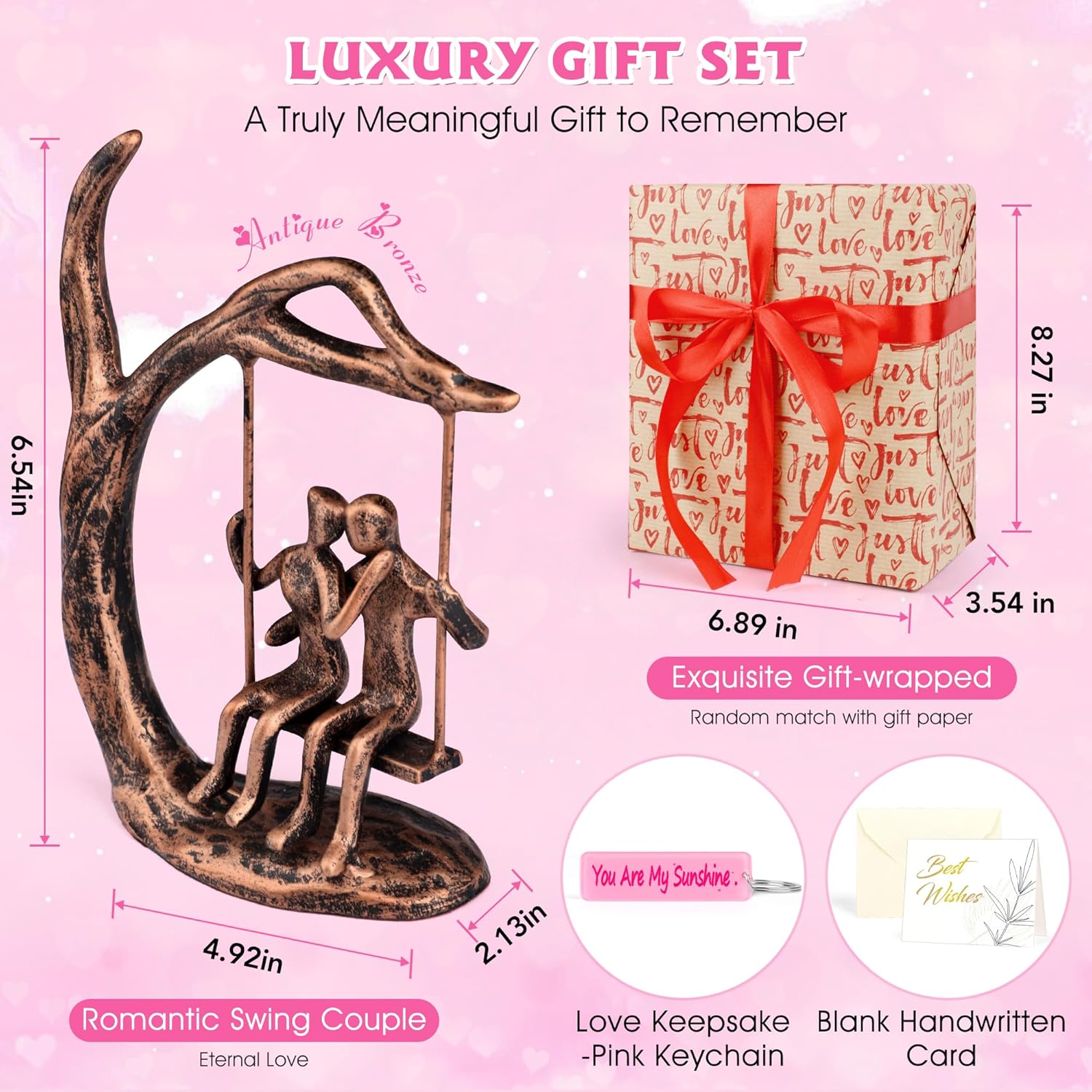 Anniversary Wedding Gifts for Couple/Her - Romantic Couple Statue in Love, Antique Bronze Metal Figurine Sweet Loving Together Iron Sculpture Decor, Valentines Gifts for Wife Husband - Image 3