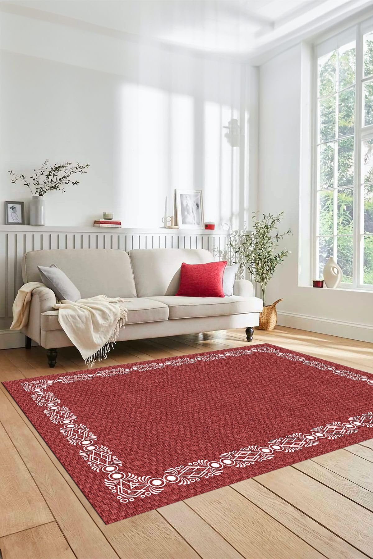 Evdeya Dijital Baskılı Kaymaz Taban Yıkanabilir Jüt Hasır Desen yolluk Mutfak Salon Halısı JÜT-14, Kırmızı, 120 x 250