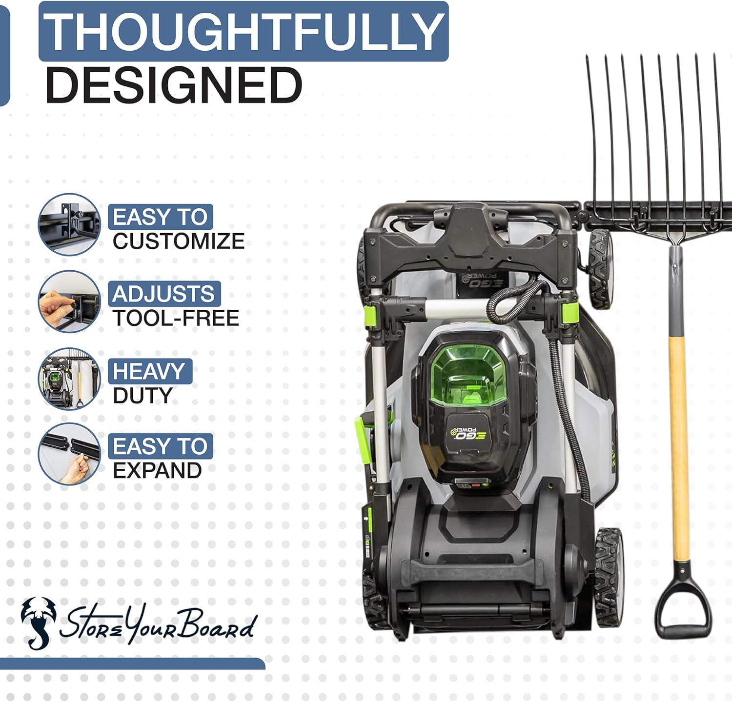 StoreYourBoard 64" Modular Garage Garden Tool Organizer Wall Mount – Heavy Duty Garden Tool Rack for Garage Organization and Storage, Wall Tool Organizer for Shovels, Rakes, Yard Tools, Holds 600 lbs