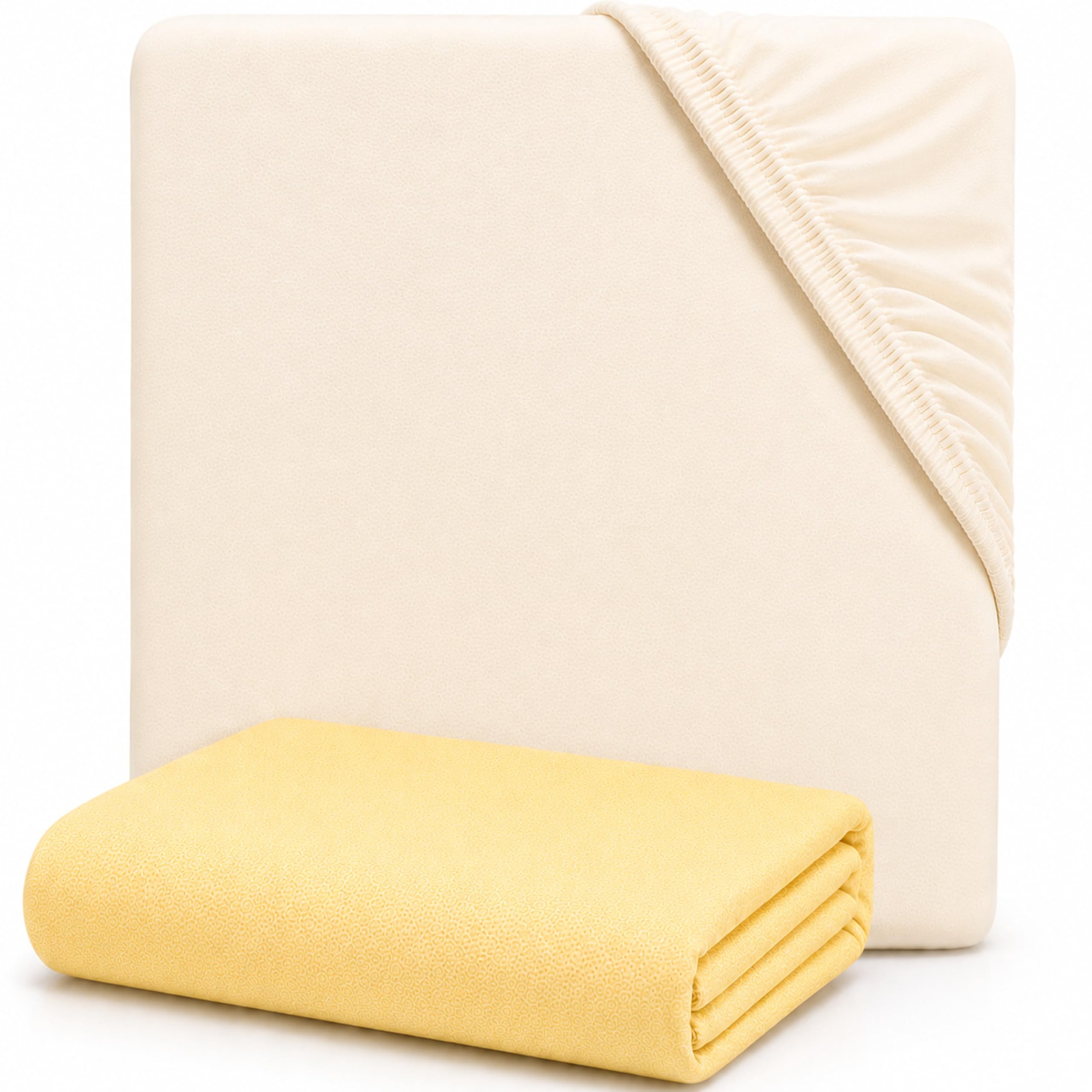 Dudu N Girlie Jersey Cotton Fitted Cot Sheets, 60x120cm, Cream & Yellow