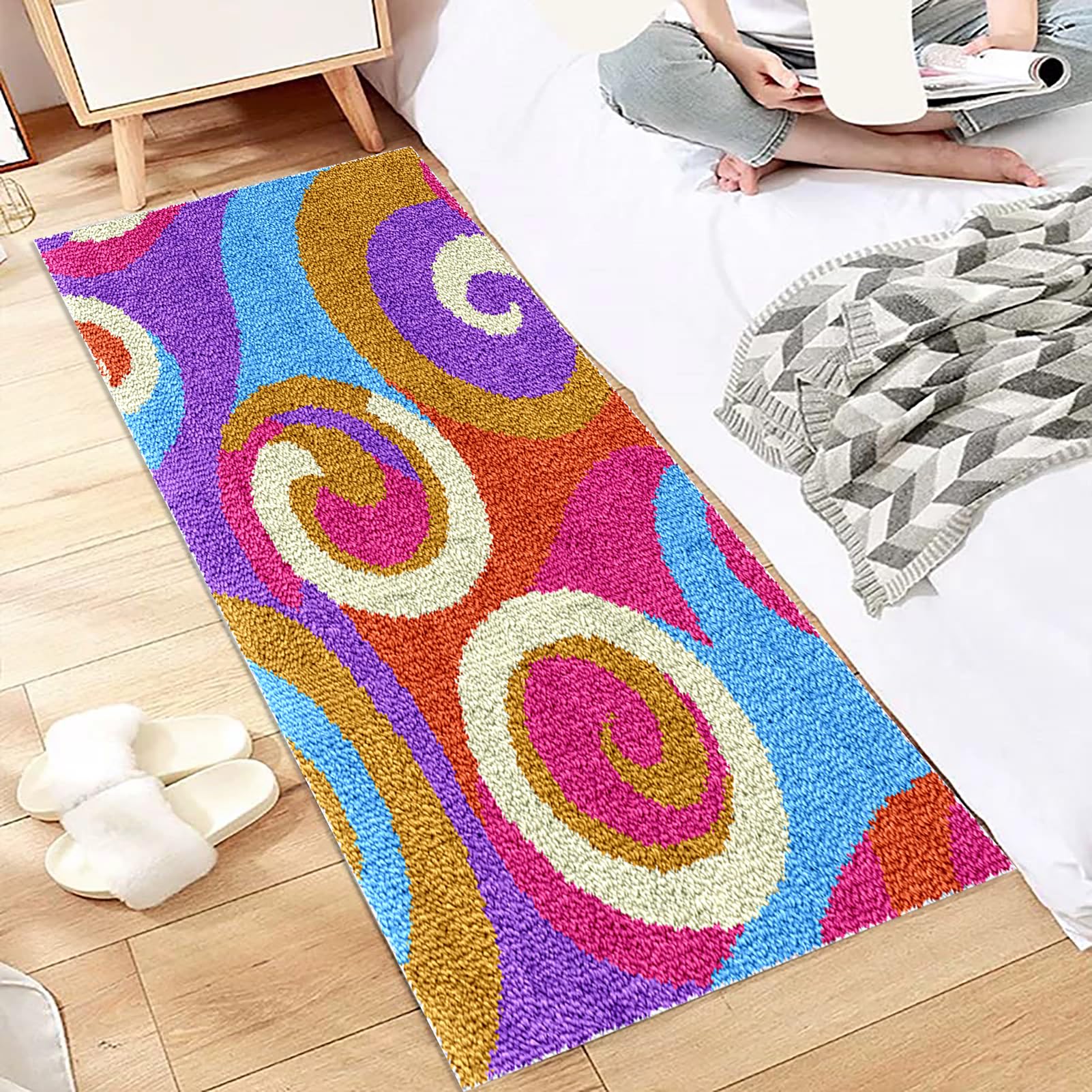 Fzamudng Zestaw do samodzielnego wykonania dywaników dla dorosłych, 40 x 70 cm, zestaw do haftu krzyżykowego, poduszka do produkcji dywanów, robótki ręczne dla początkujących, dekoracja domu, zestaw