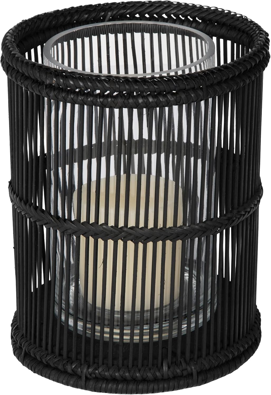Baja Hurricane Decorative Rattan Candle Holder Black Large